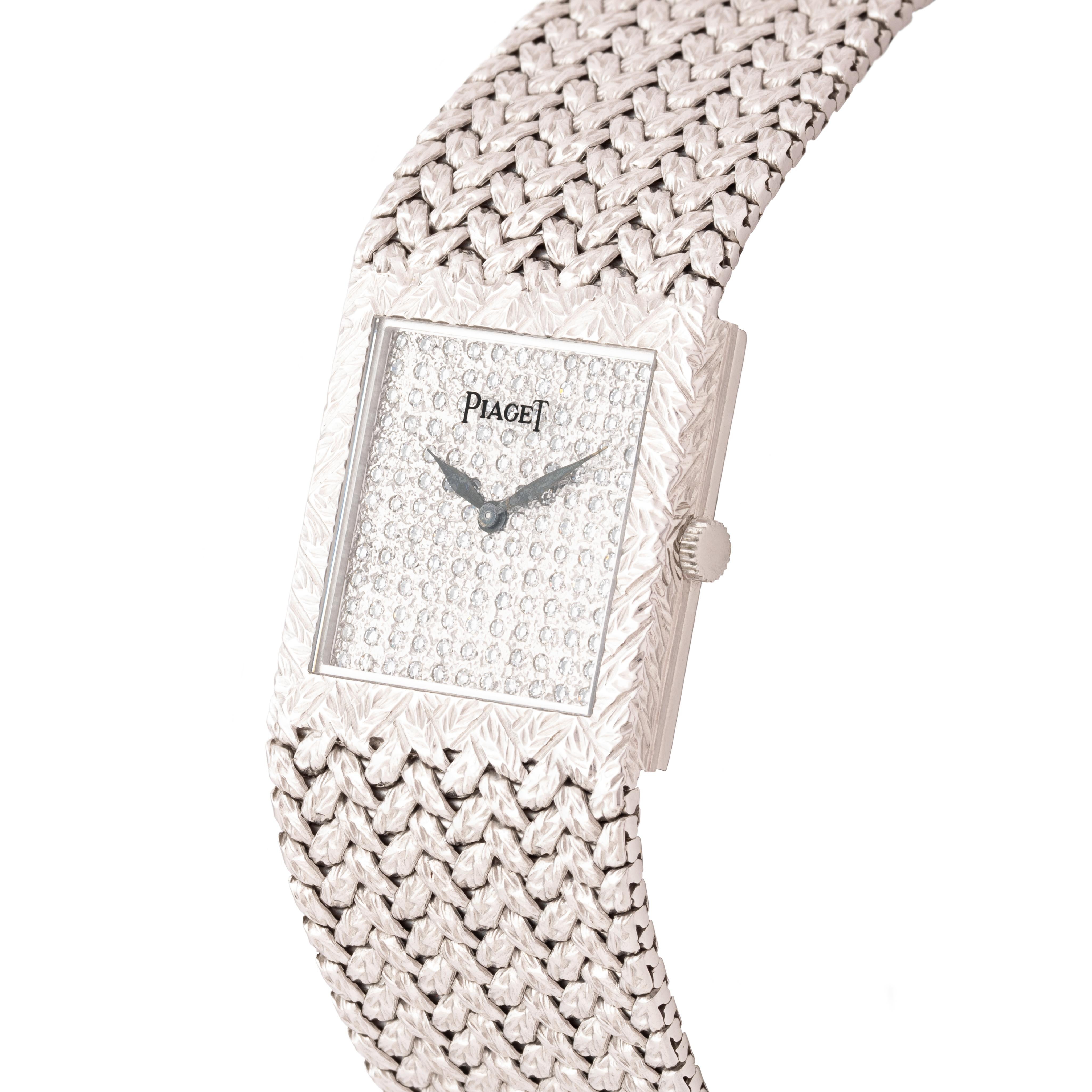 Brilliant Cut Vintage Piaget Polo 18 Karat White Gold and Pavé Diamond Dial Model 9131