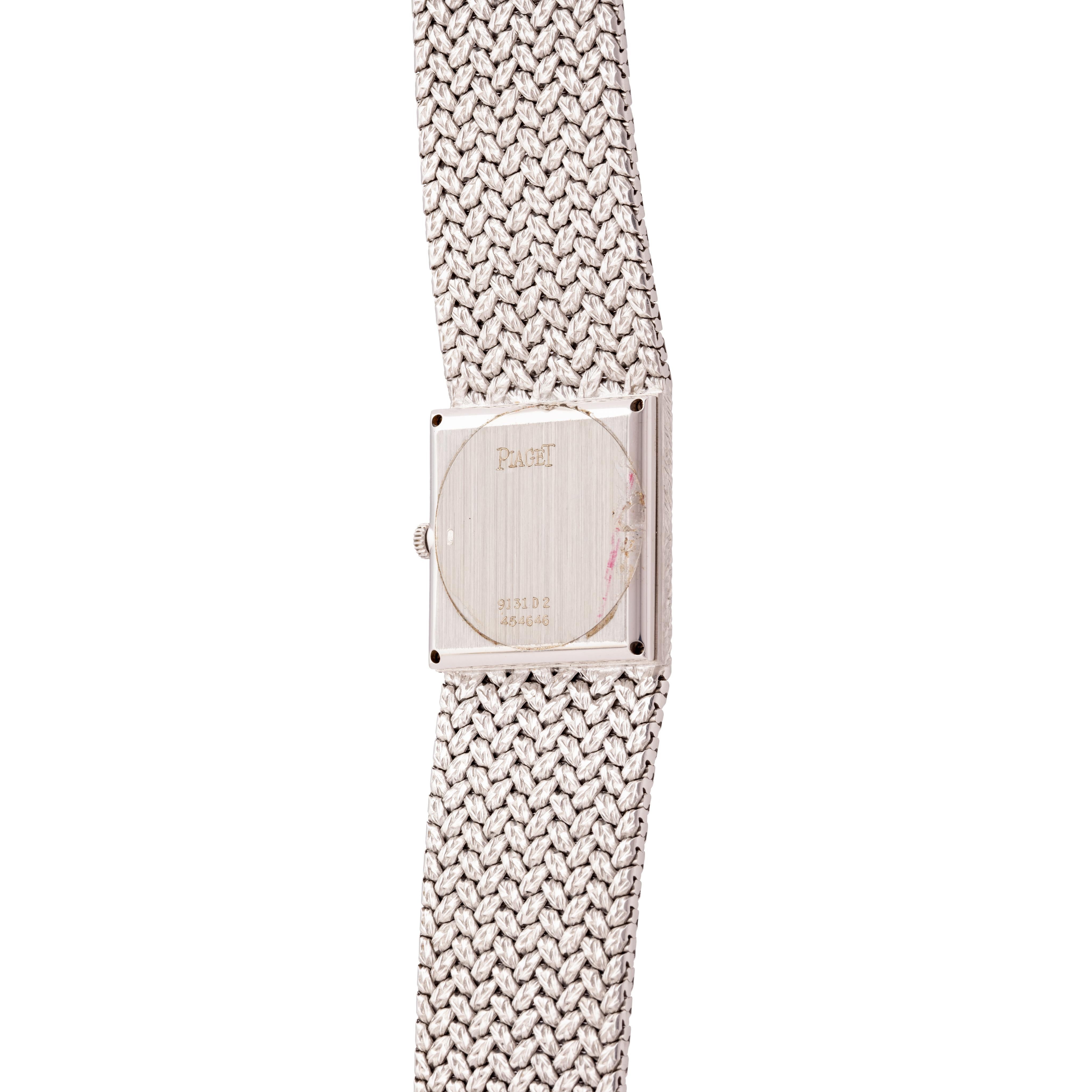 Women's or Men's Vintage Piaget Polo 18 Karat White Gold and Pavé Diamond Dial Model 9131