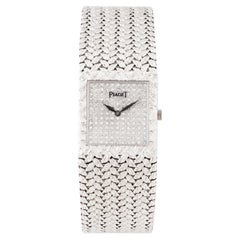 Vintage Piaget Polo 18 Karat White Gold and Pavé Diamond Dial Model 9131