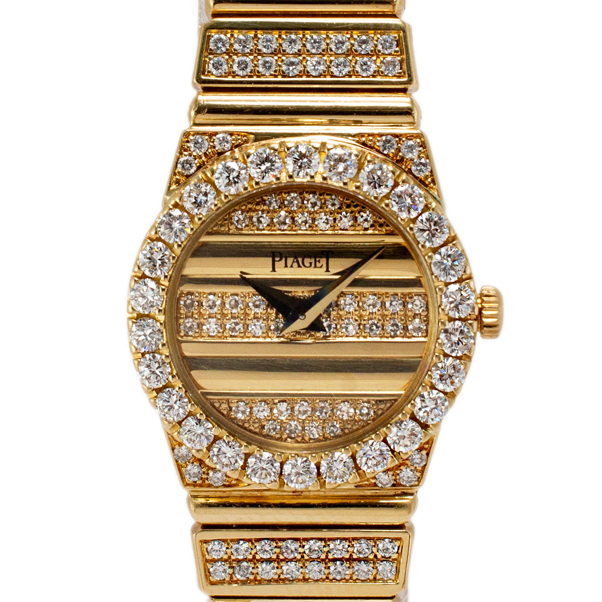 Marke: Piaget

Geschlecht: Damen

Metall Typ: 18K Gelbgold

Durchmesser: 21,00 mm

Gewicht: 77,30 Gramm

PIAGET Damenarmbanduhr aus 18 Karat Gelbgold mit Diamanten, Schweizer Herstellung. Eingraviert mit 