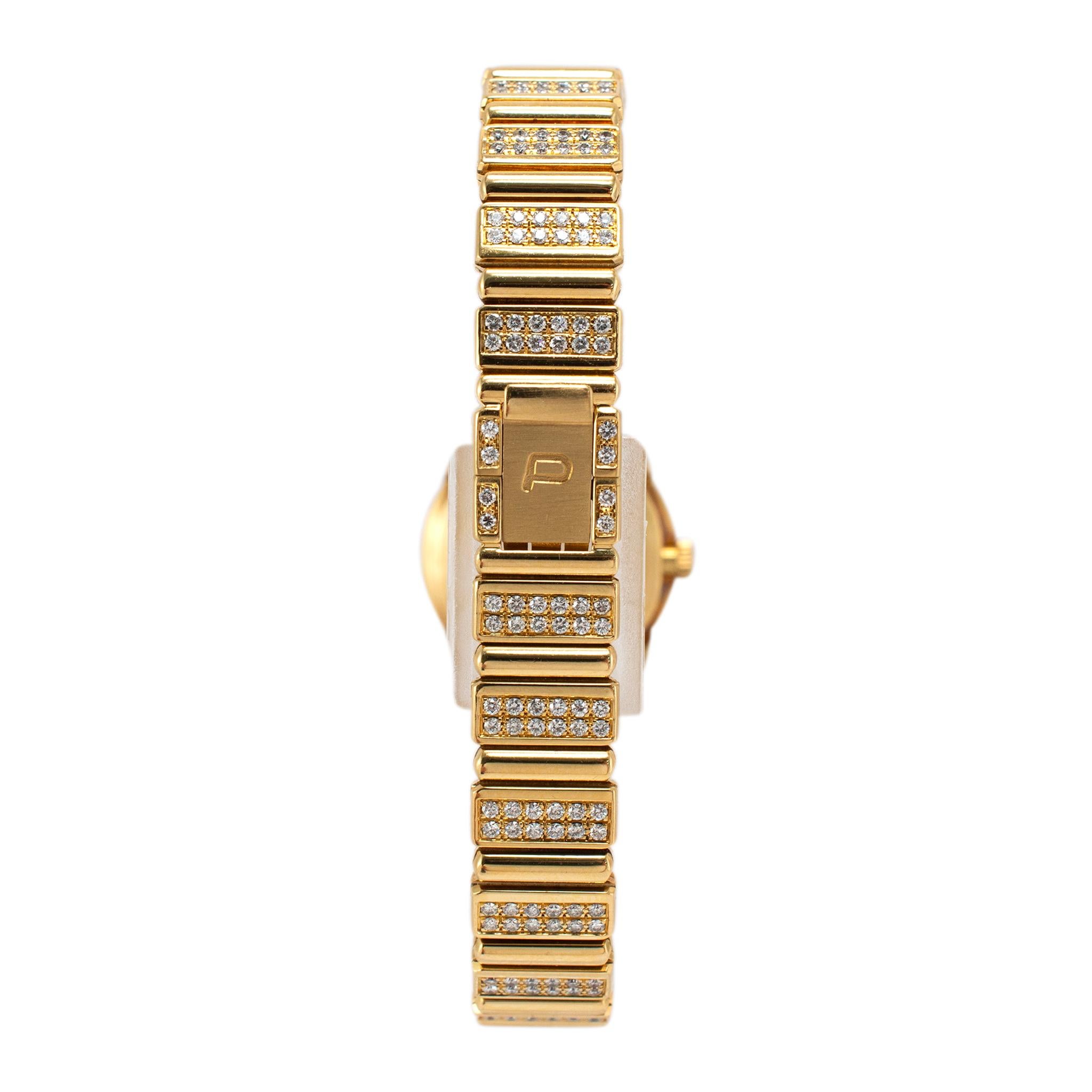 Vintage By Piaget Polo 21MM 8296 C 725 18K Gelbgold 4,70ct Pave Diamond Uhr Damen im Angebot