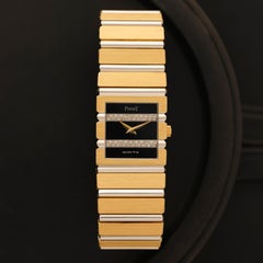 Vintage Piaget Polo Model 8131c701 18 Karat Yellow & White Gold Onyx Diamonds