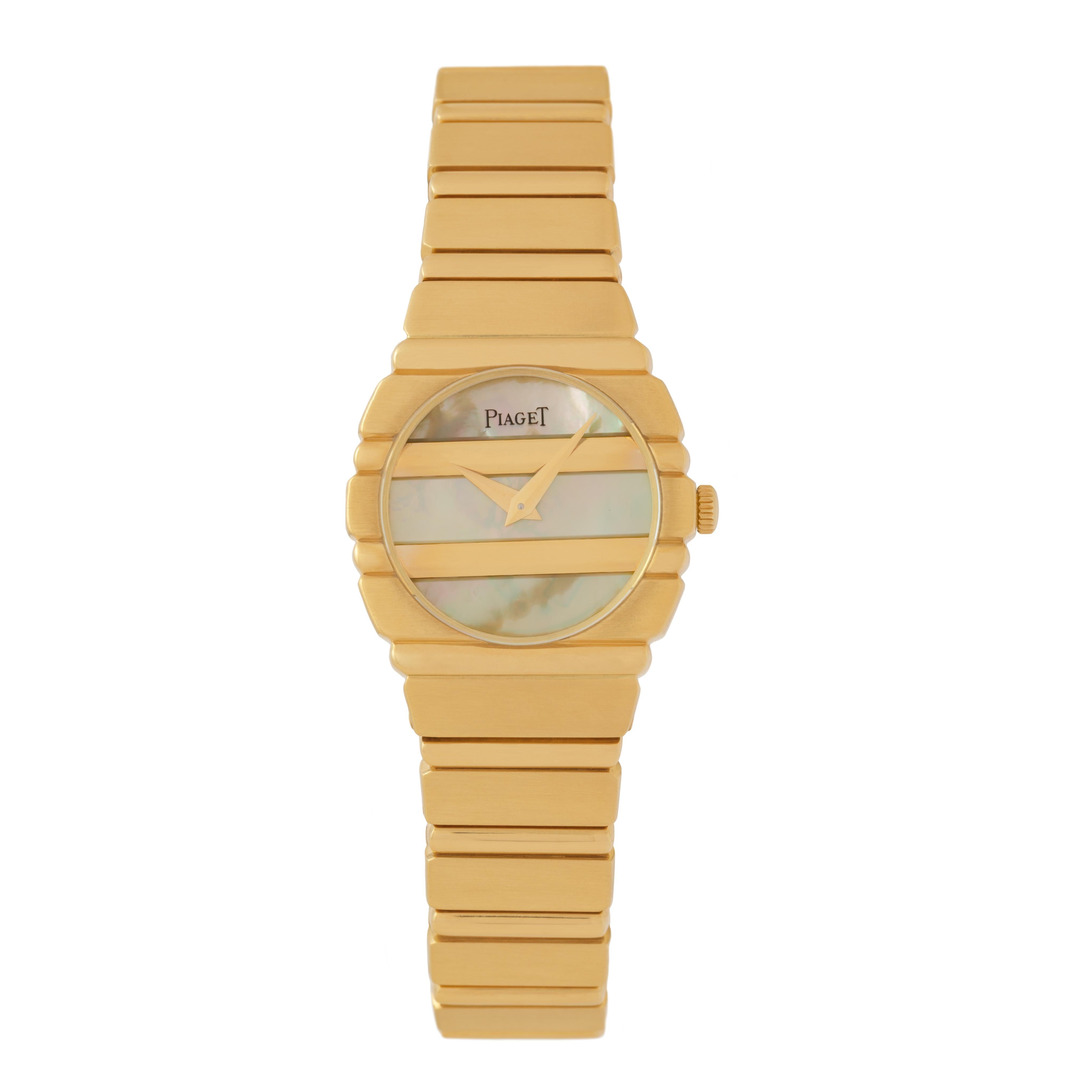 Modern Vintage Piaget Polo Model 861C701 18 Karat Yellow Gold 23mm Mother-of-Pearl Dial For Sale