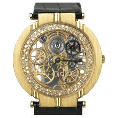 Vintage Piaget Polo Skeleton 18K Gold Diamond Stem Wind Wristwatch
