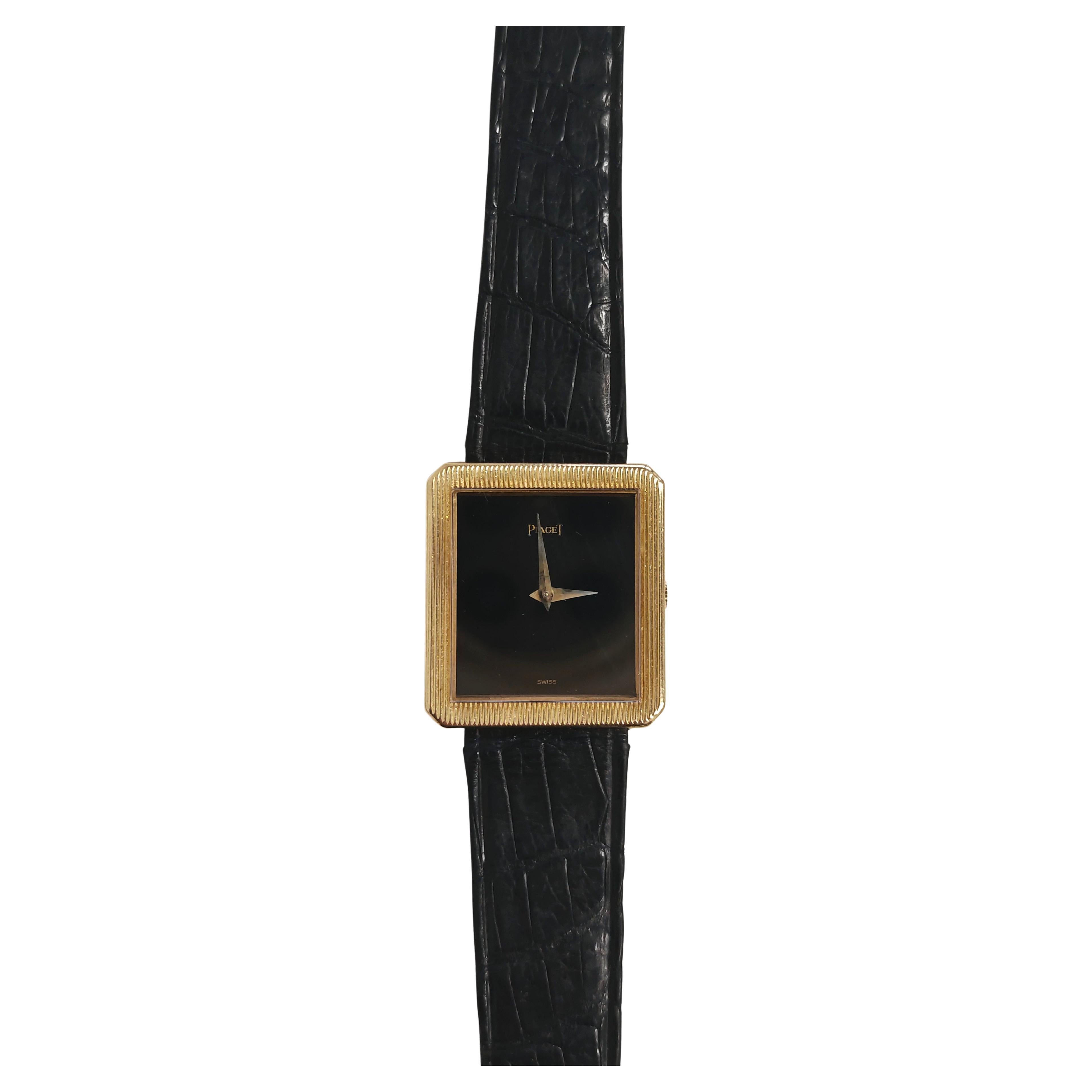 Vintage Piaget Protocole 9154 18kt Gelbgold Uhr mit schwarzem Onyx Zifferblatt