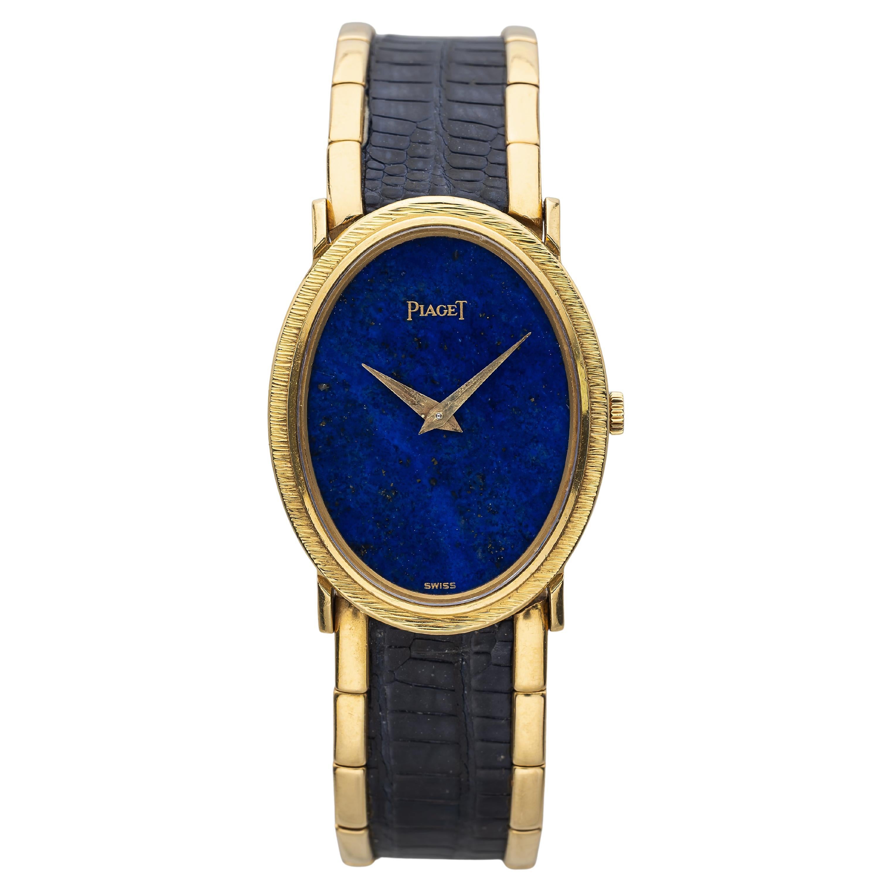 Vintage Piaget Reference 9861 18K Gold Quartz Lapis Lazuli Wempe Retailed 25x32m For Sale