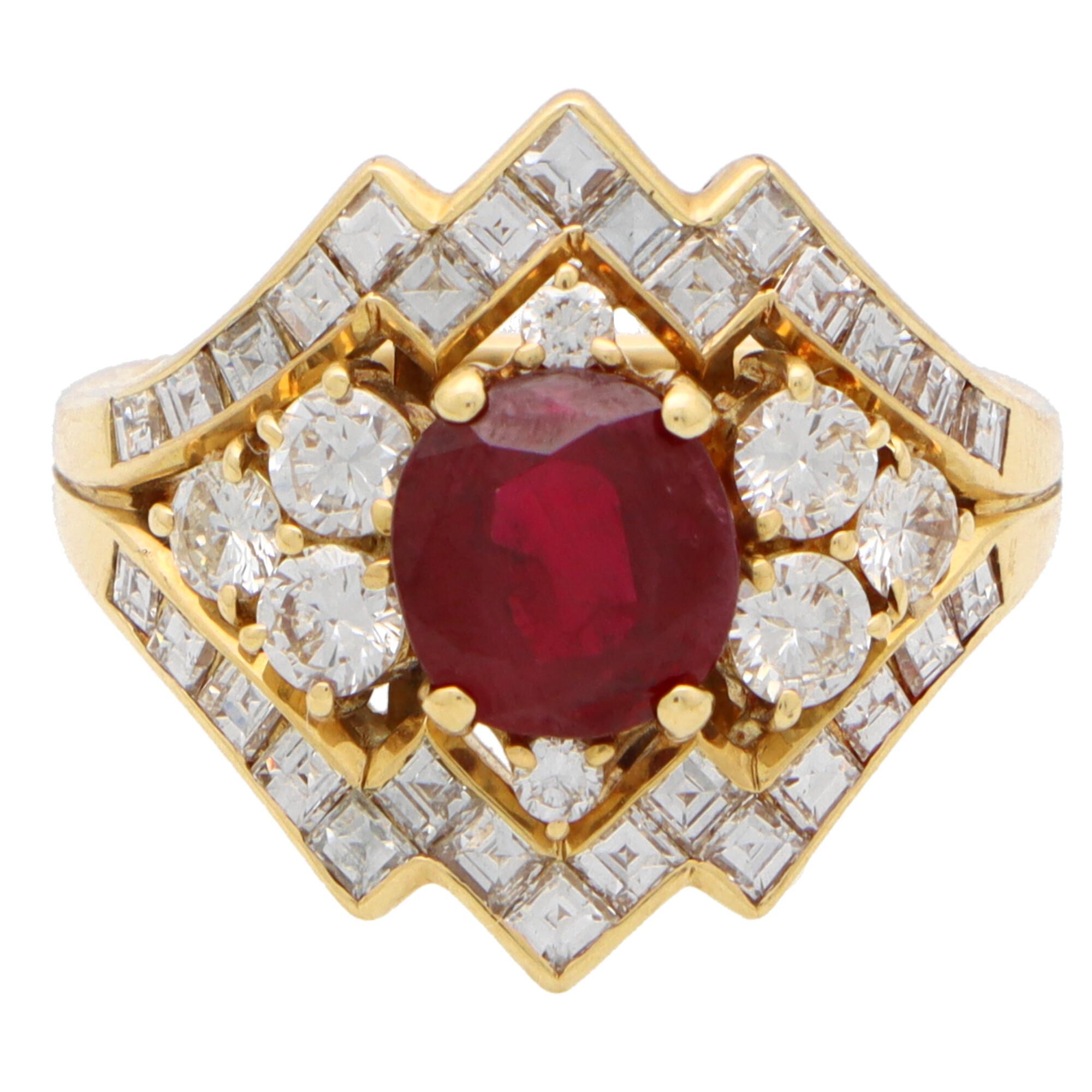 da uomo o donna Anello vintage Piaget con rubini e diamanti incastonati in oro giallo 18 carati