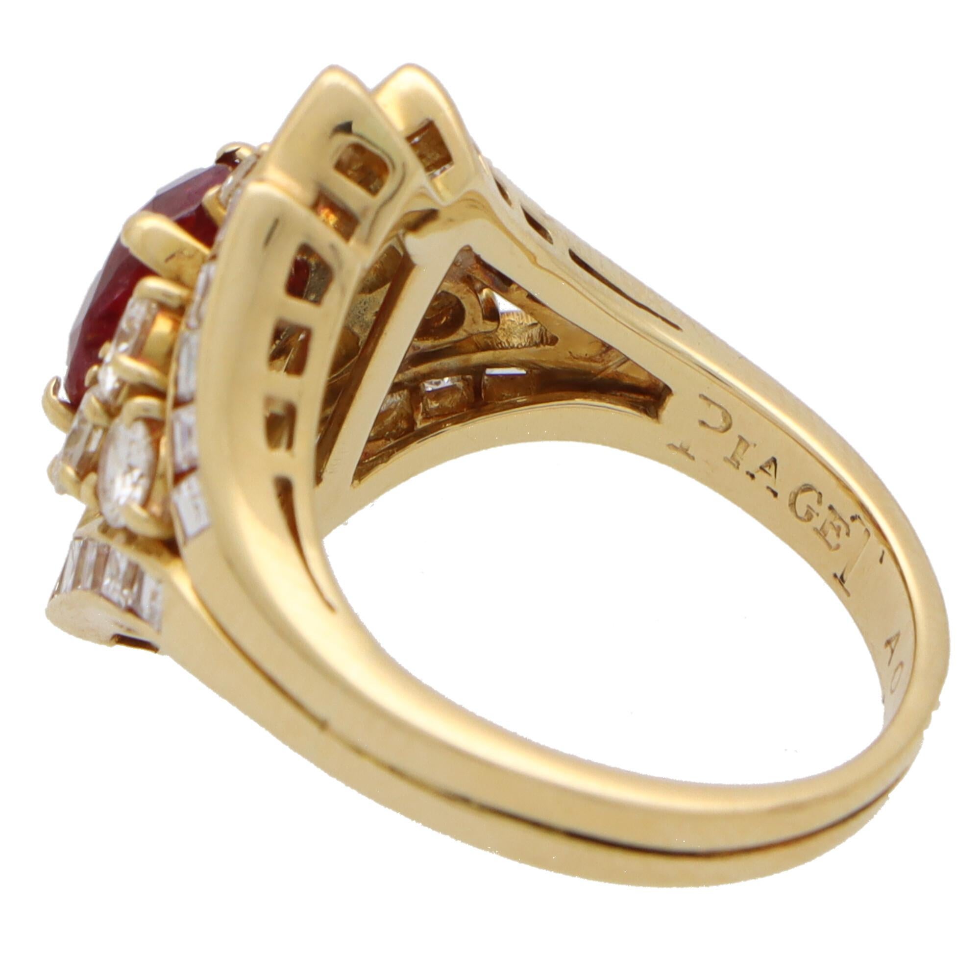 Anello vintage Piaget con rubini e diamanti incastonati in oro giallo 18 carati 1