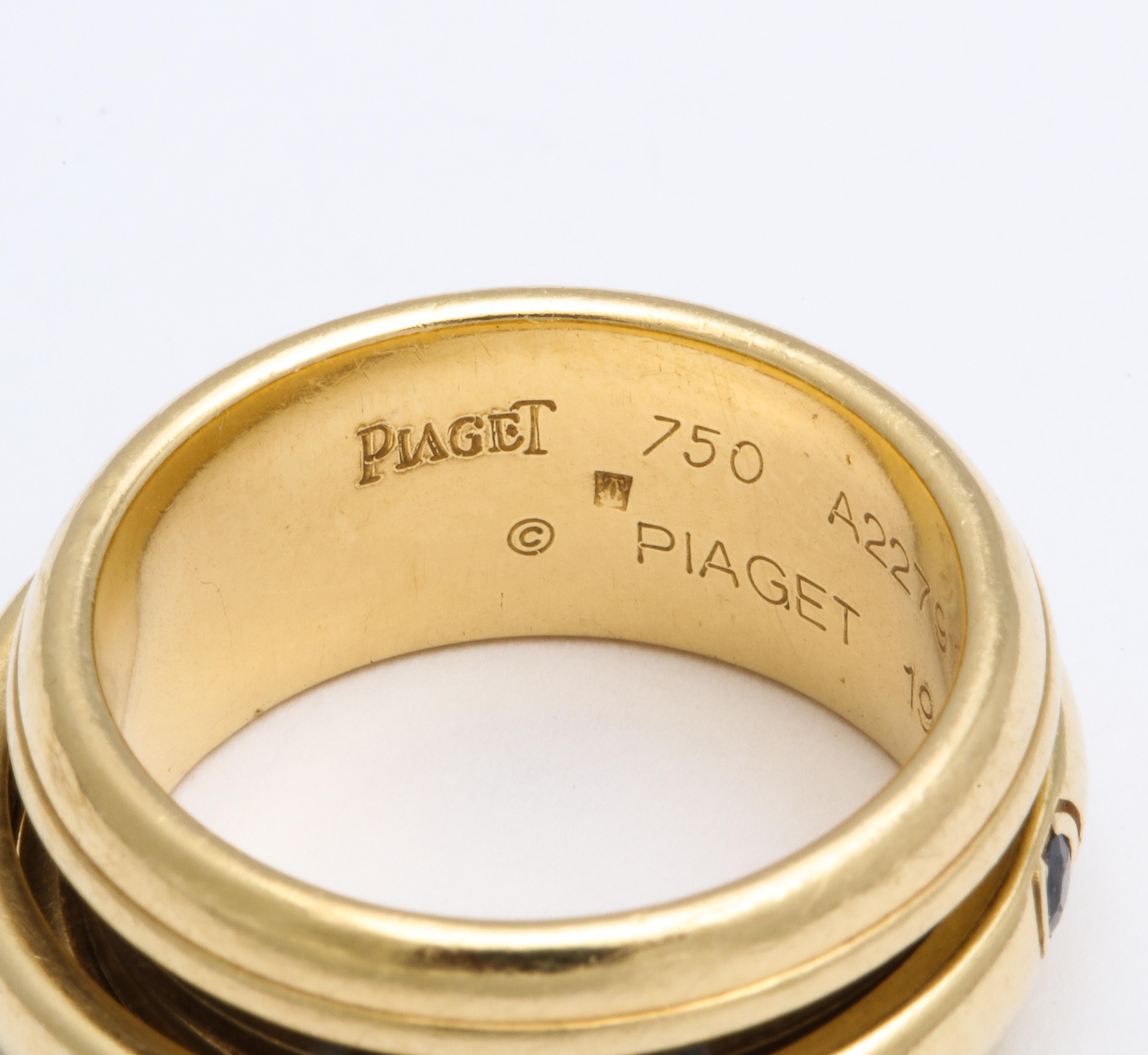 Round Cut Vintage French  Piaget Sapphire and 18 Karat Gold Fidget Ring