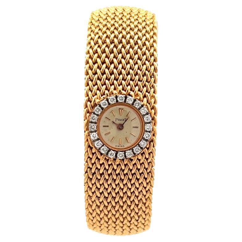 Vintage Piaget Swiss Diamond 18 Karat Yellow Gold Woven Wristwatch