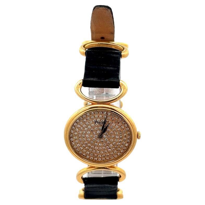 Vintage Piaget Swiss Diamond 18k Yellow Gold Leather Wristwatch