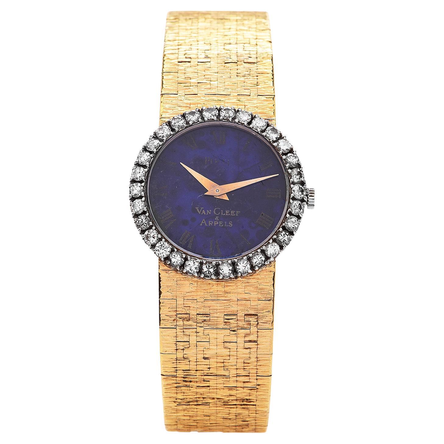 Vintage Piaget Van Cleef & Arpels Diamond Lapis Lazuli Dial 18K Gold Watch For Sale