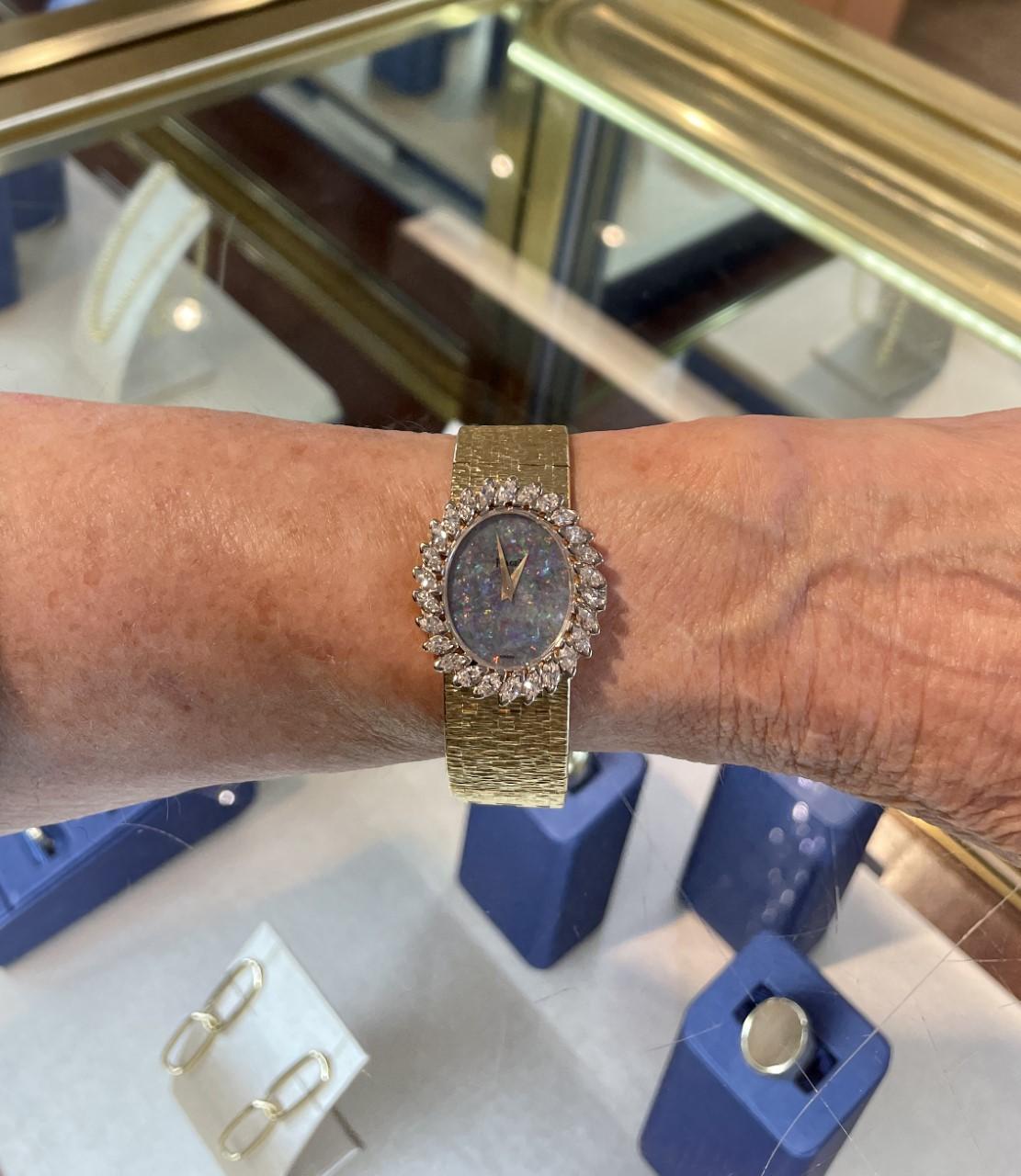 Vintage Piaget Wrist Watch 18k Yellow Gold Diamond Bezel Black Opal Dial In Good Condition In Newport Beach, CA
