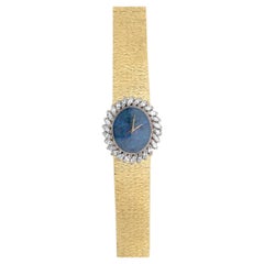 Vintage Piaget Wrist Watch 18k Yellow Gold Diamond Bezel Black Opal Dial