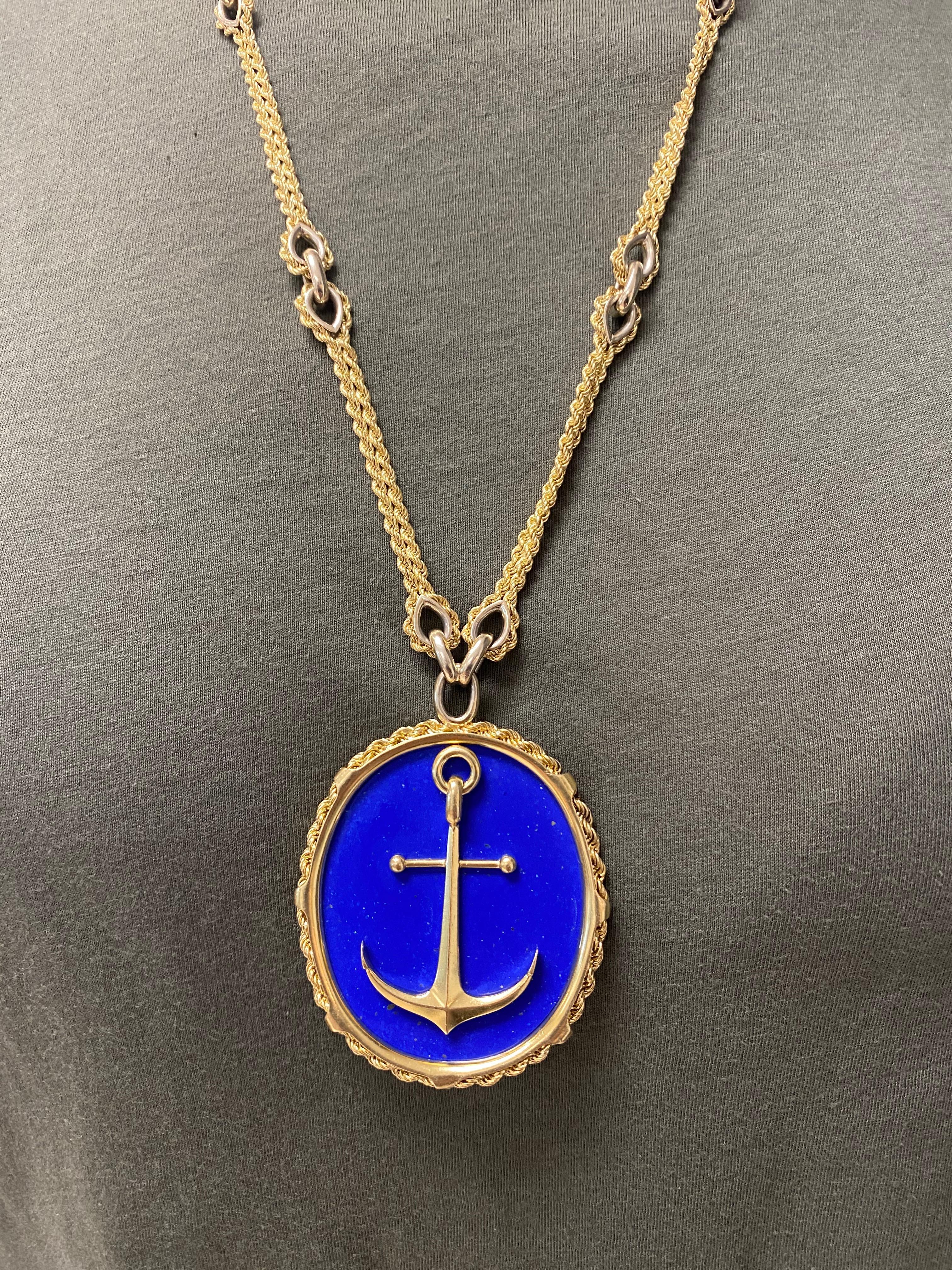Vintage Piaget Yellow Gold and Lapis  Anchor Penchant Chain Necklace 5