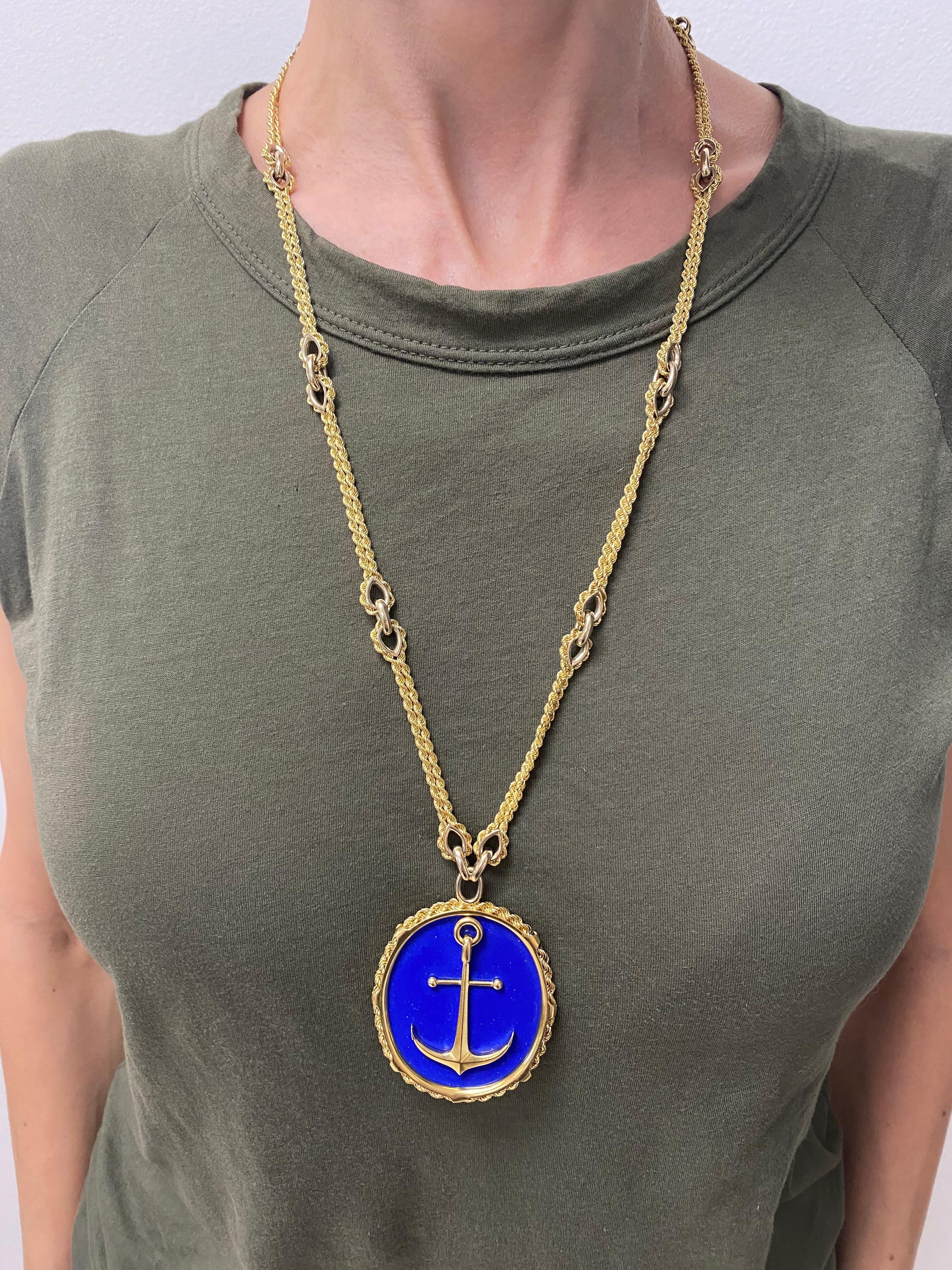 Vintage Piaget Yellow Gold and Lapis  Anchor Penchant Chain Necklace 6