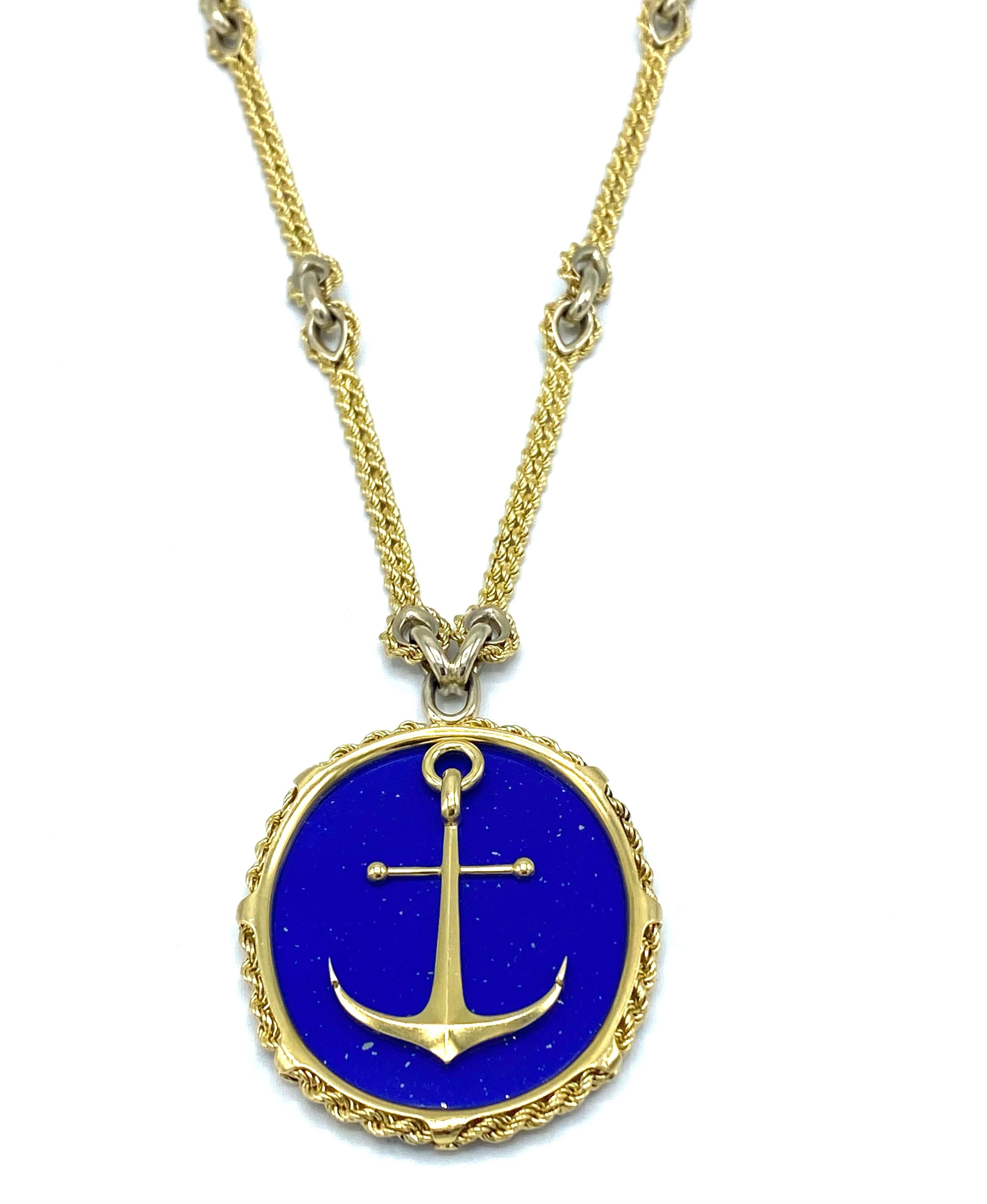 Vintage Piaget Yellow Gold and Lapis  Anchor Penchant Chain Necklace In Excellent Condition In Beverly Hills, CA