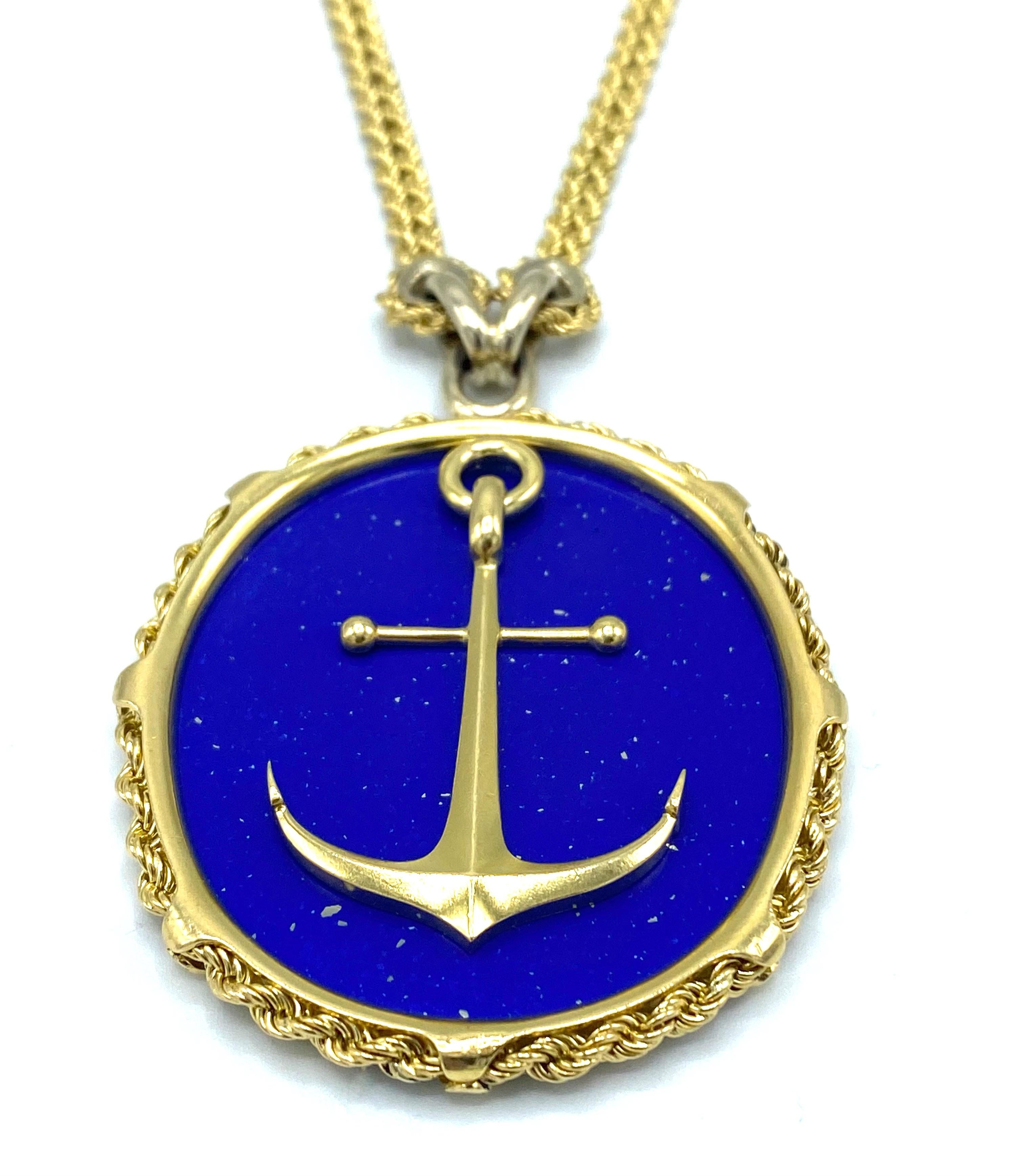 Women's or Men's Vintage Piaget Yellow Gold and Lapis  Anchor Penchant Chain Necklace