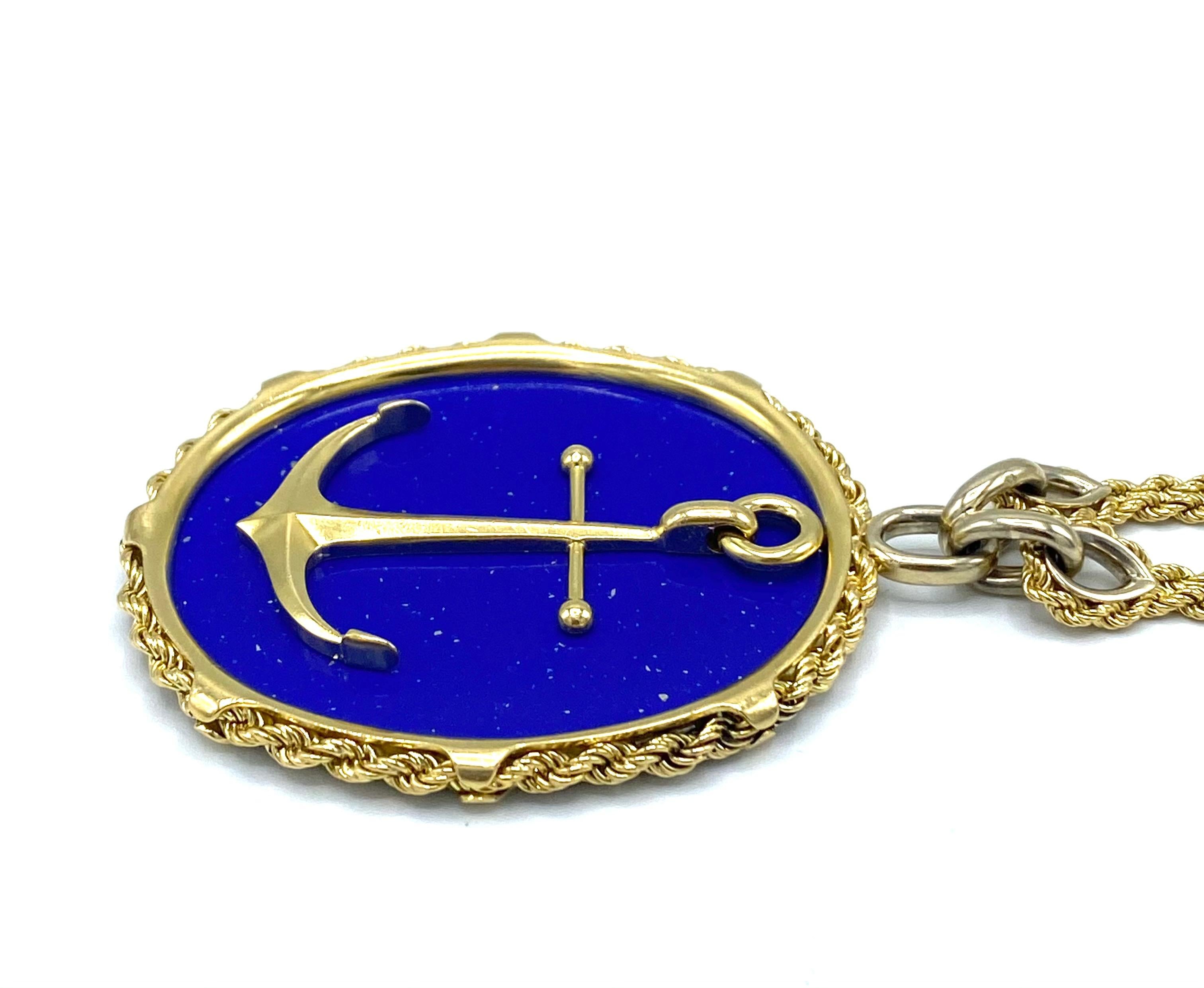 Vintage Piaget Yellow Gold and Lapis  Anchor Penchant Chain Necklace 1