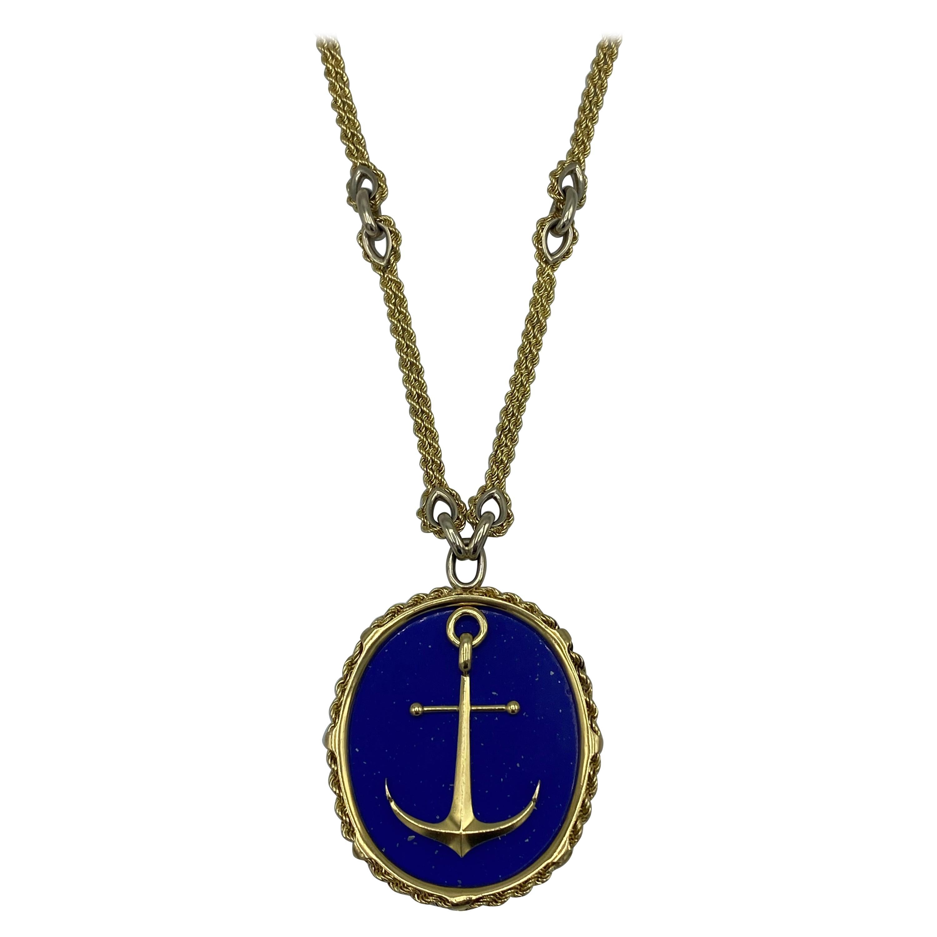 Vintage Piaget Yellow Gold and Lapis  Anchor Penchant Chain Necklace
