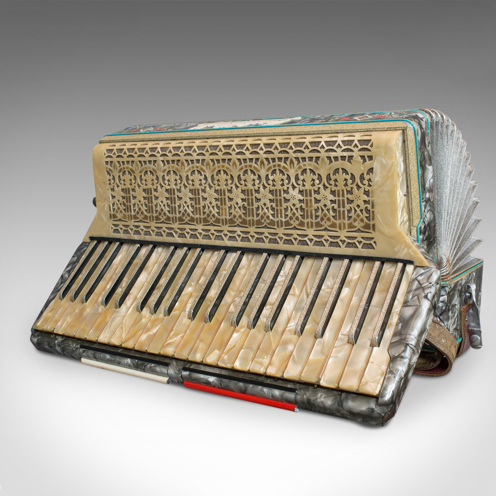 Brass Vintage Piano Accordion, German, Squeezebox, Meinel and Herold, Dix Reeds For Sale