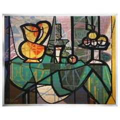 Vintage Picasso "After" Still Life wool needlepoint Tapestry, circa 1970s