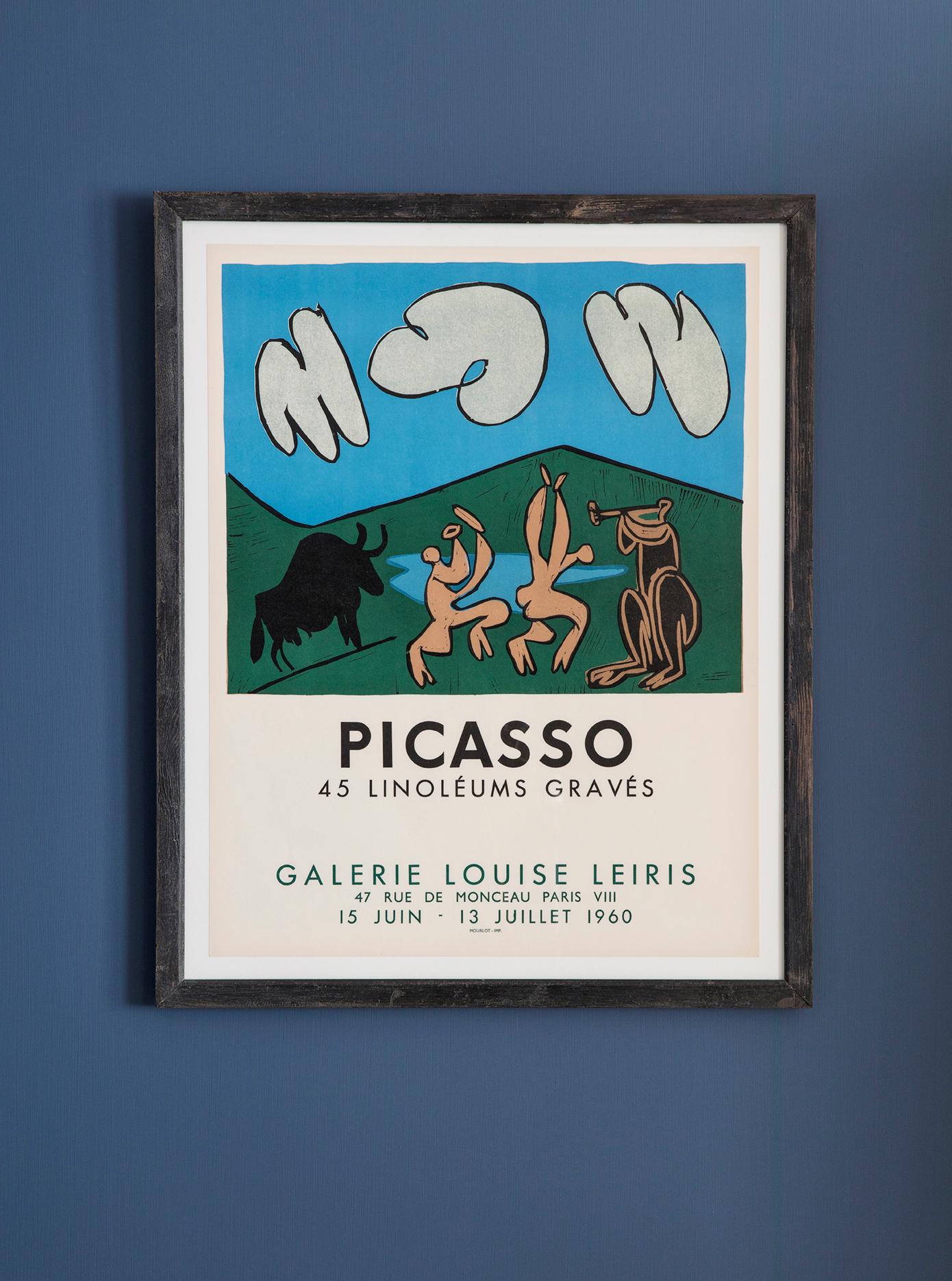 Lovely vintage Picasso exhibition poster with black-painted vintage frame. Exhibition poster for Galerie Louise Leiris, Paris, 1960. Printed by Mourlot. 

Catalogue raisonné: Cwiklitzer 174.
 