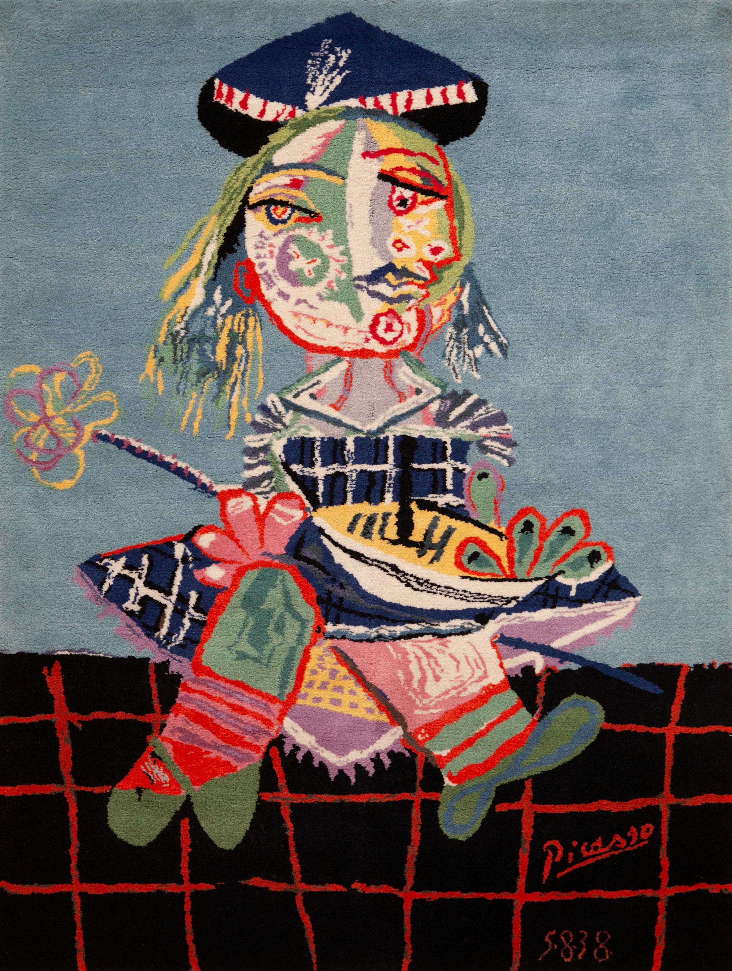 Vintage Picasso inspiriert Mitte des Jahrhunderts Wandteppich Teppich (Handgewebt) im Angebot