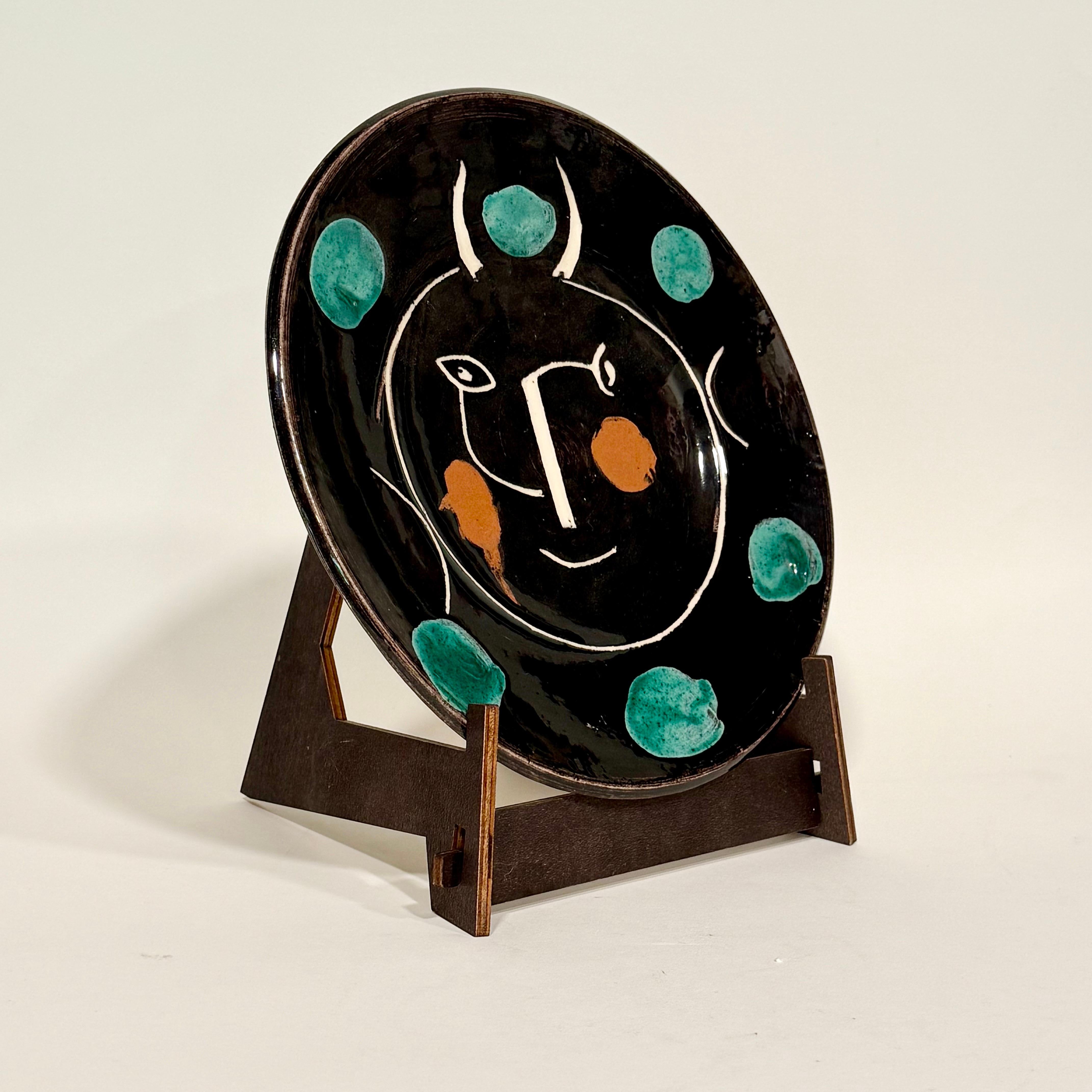 French Vintage Picasso Service Visage Noir Plate 1948 For Sale