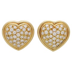 Vintage Picchiotti Diamond Heart Earrings in 18k Yellow Gold