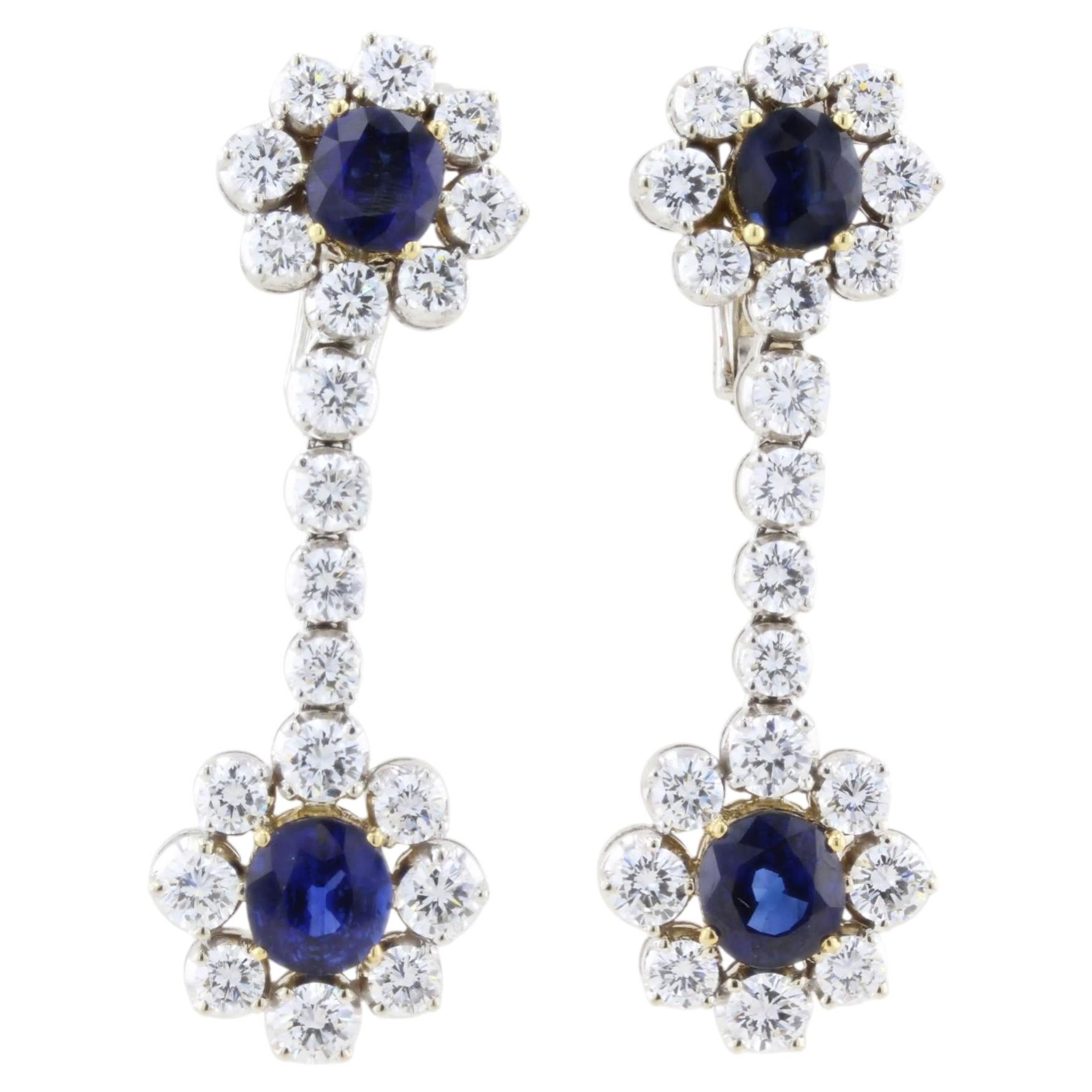 Vintage Picchiotti Natural Sapphire Diamond Drop Earrings