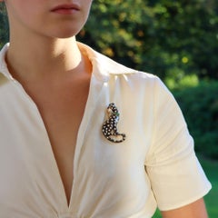 Vintage Picchiotti Onyx, Emerald and Diamond Leopard Brooch in 18k Yellow Gold