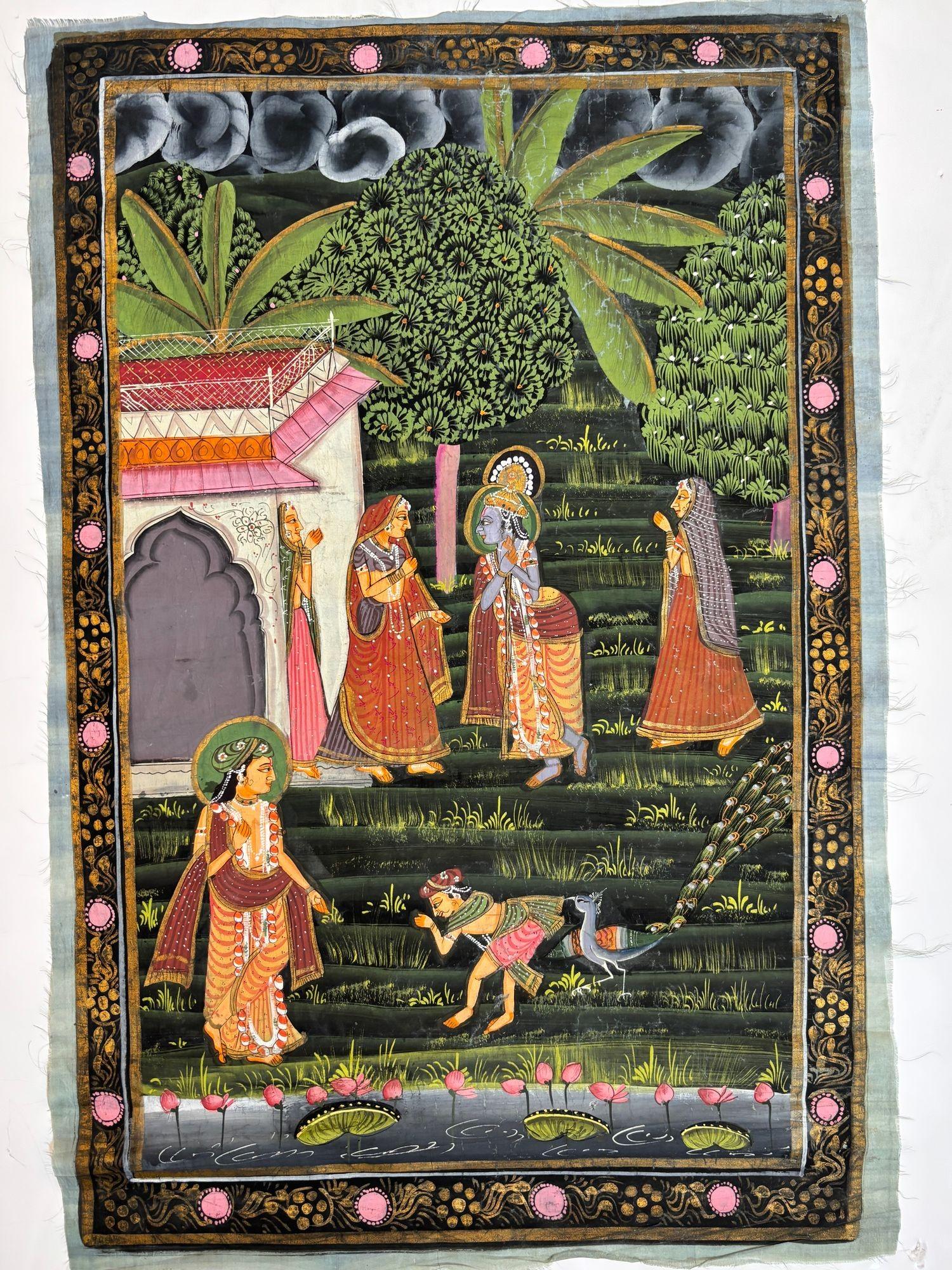 Vintage Pichhavai Malerei von Krishna und Gopis, Gouache auf Seide Rajasthan Indien im Angebot 3
