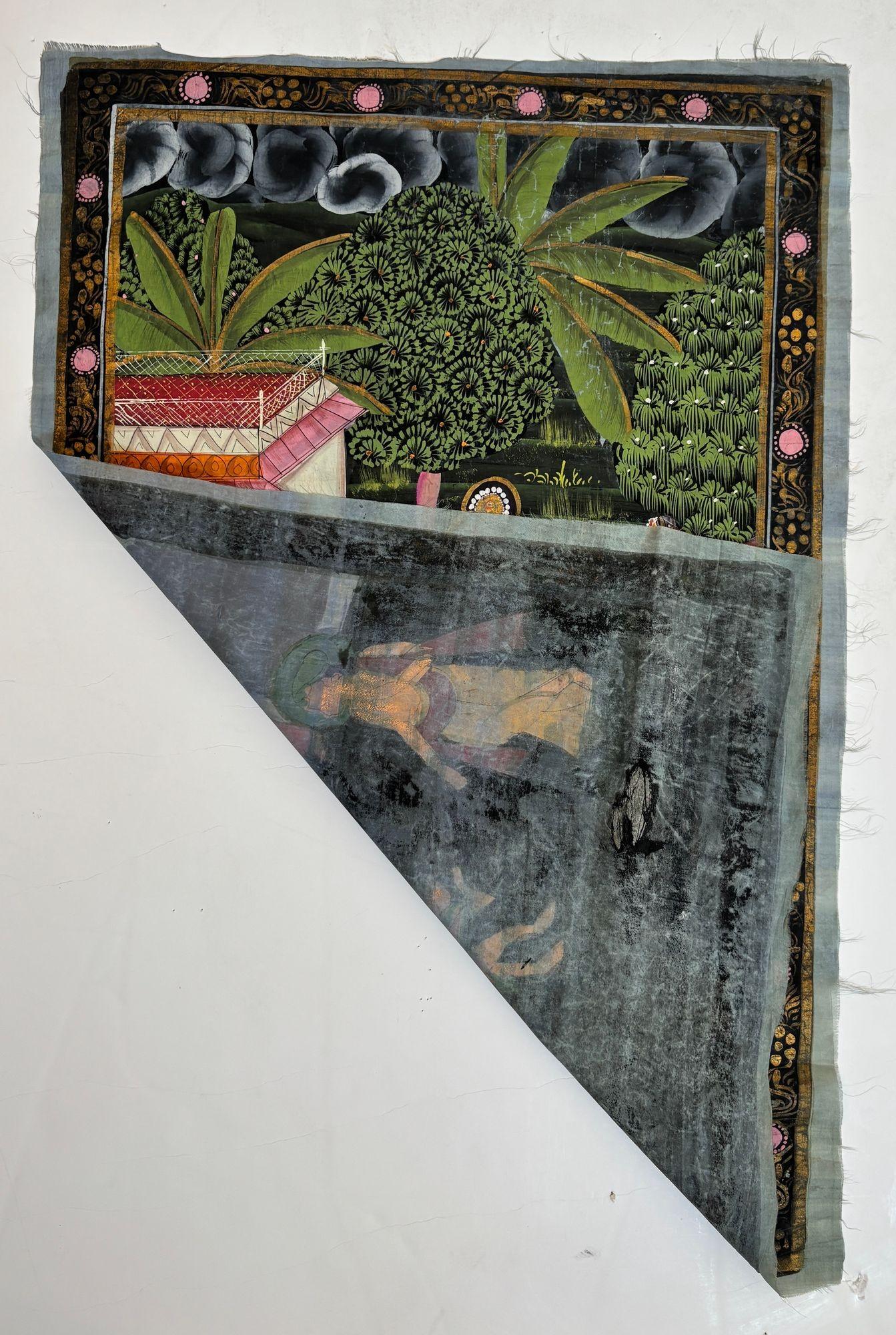 Vintage Pichhavai Malerei von Krishna und Gopis, Gouache auf Seide Rajasthan Indien im Angebot 4