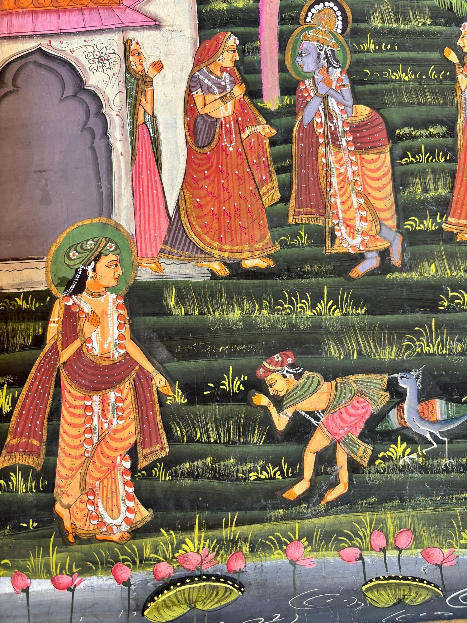 Vintage Pichhavai Malerei von Krishna und Gopis, Gouache auf Seide Rajasthan Indien (Anglo-indisch) im Angebot