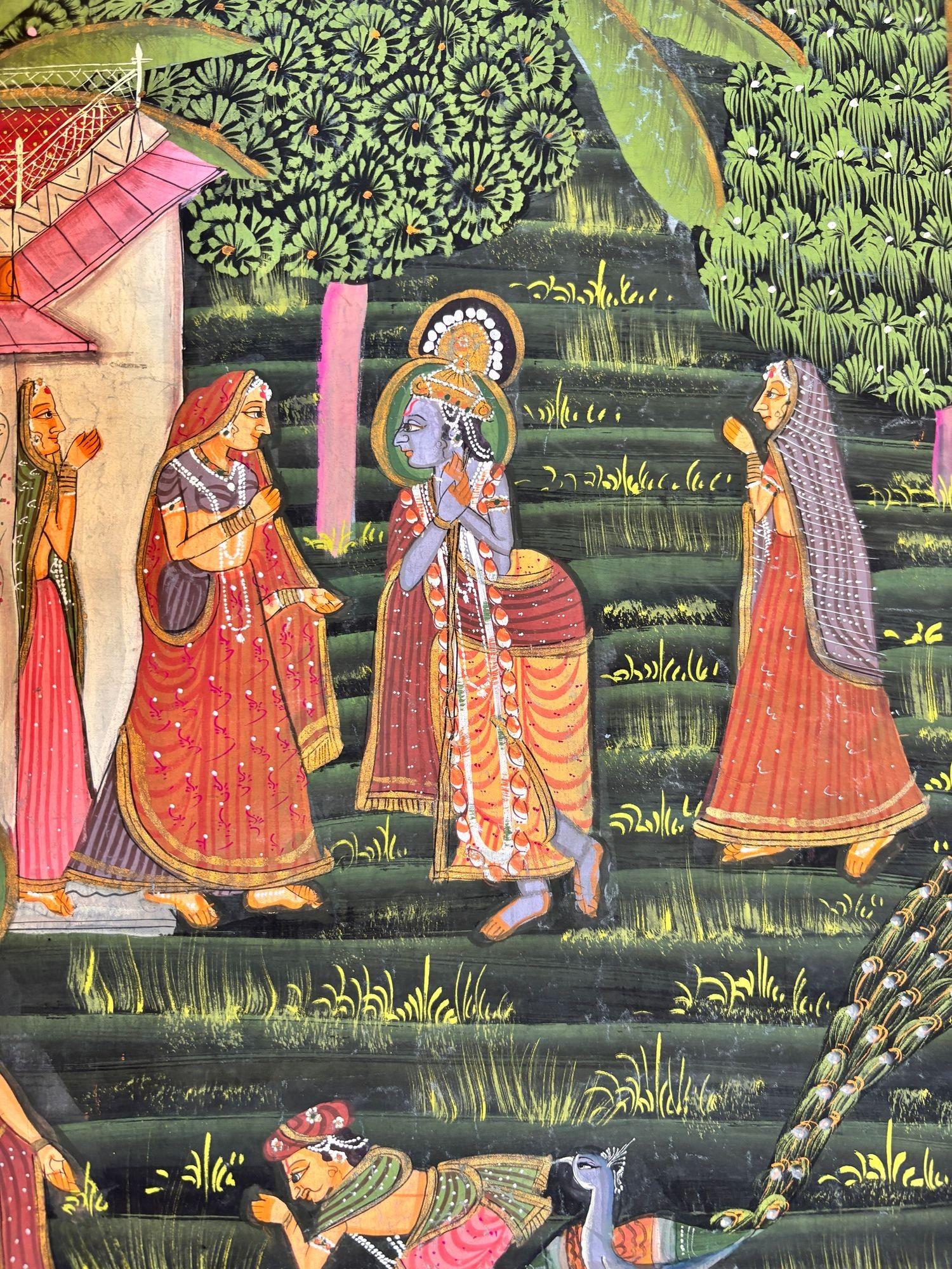 Vintage Pichhavai Malerei von Krishna und Gopis, Gouache auf Seide Rajasthan Indien (Indisch) im Angebot