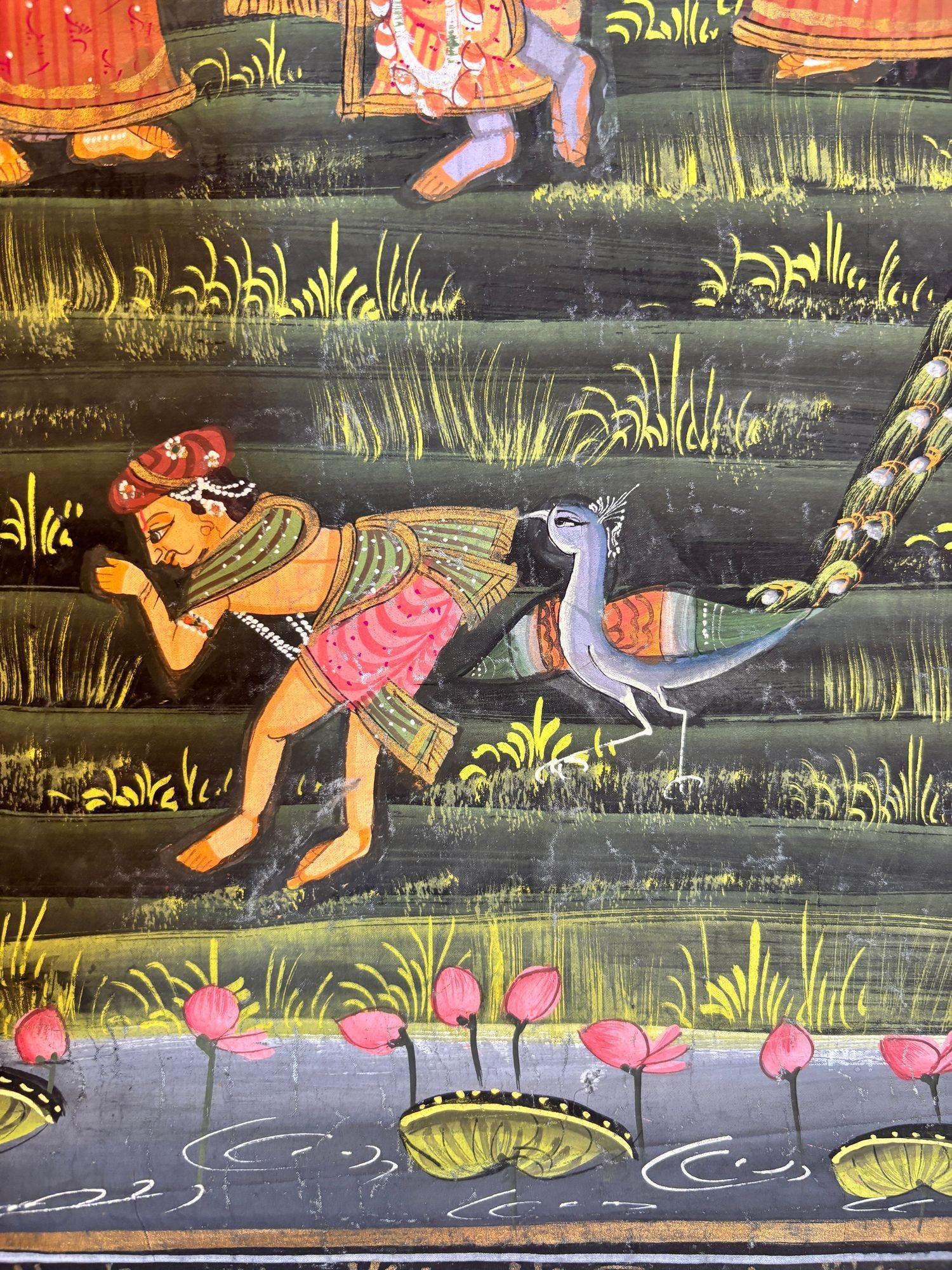 Vintage Pichhavai Malerei von Krishna und Gopis, Gouache auf Seide Rajasthan Indien (Handbemalt) im Angebot
