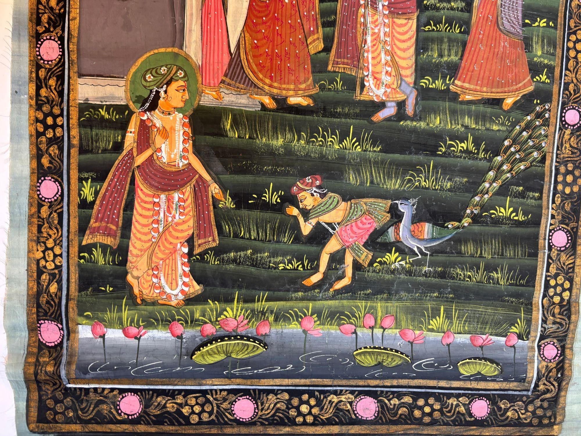 Vintage Pichhavai Malerei von Krishna und Gopis, Gouache auf Seide Rajasthan Indien im Zustand „Gut“ im Angebot in North Hollywood, CA