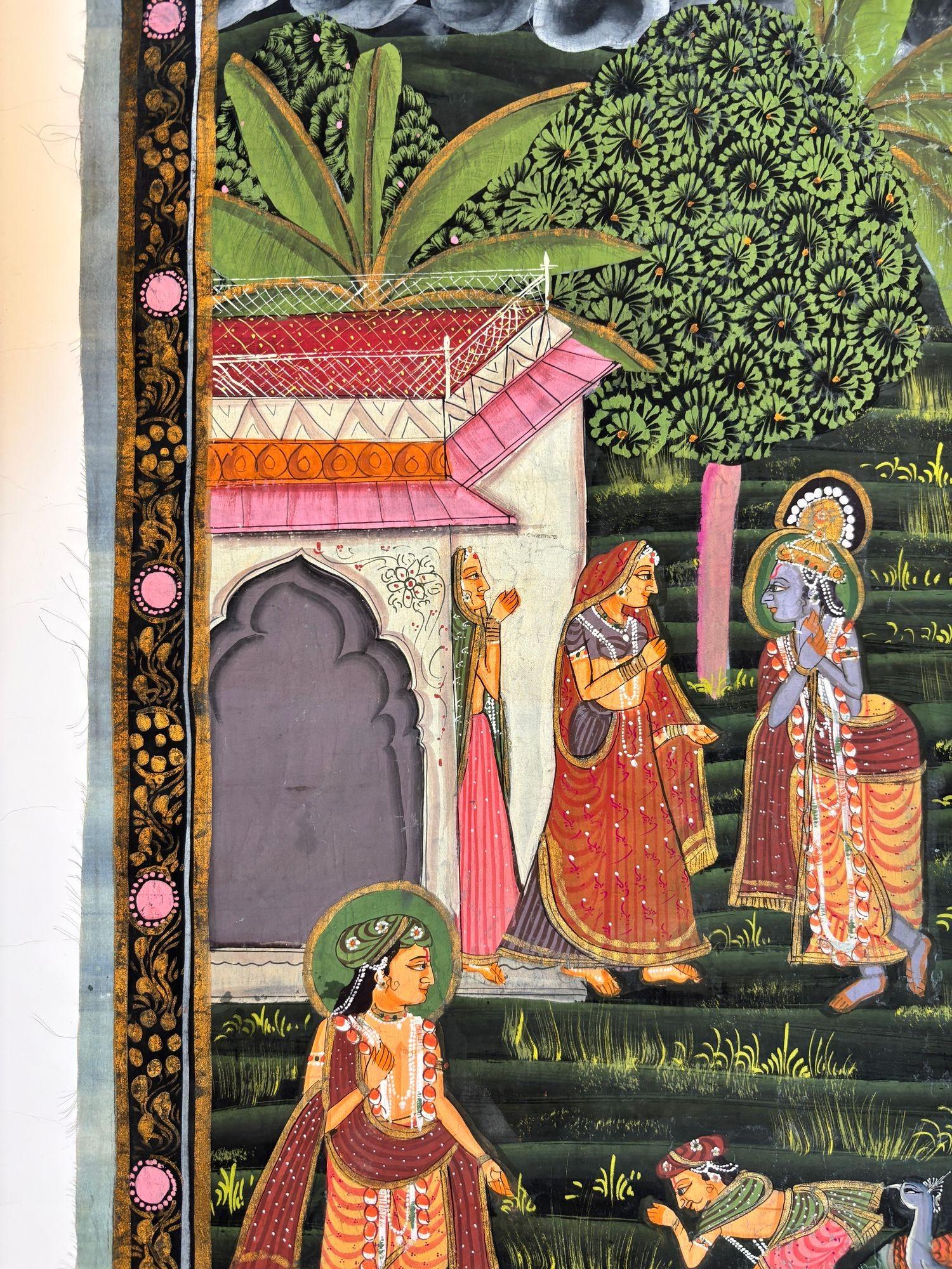 Vintage Pichhavai Malerei von Krishna und Gopis, Gouache auf Seide Rajasthan Indien im Angebot 1