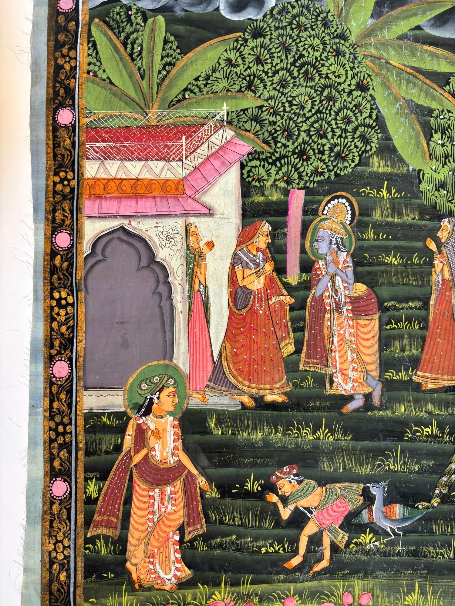 Vintage Pichhavai Malerei von Krishna und Gopis, Gouache auf Seide Rajasthan Indien im Angebot 2