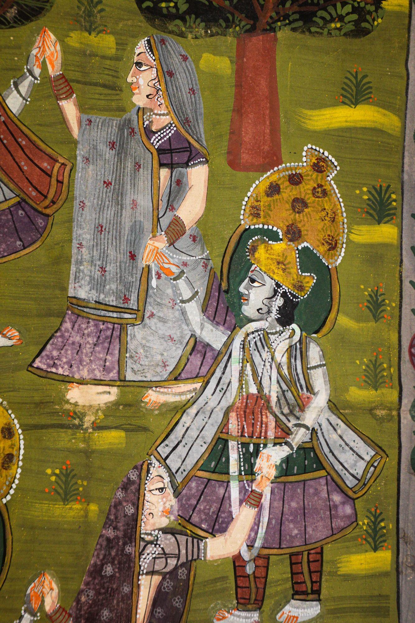 Peinture vintage Pichhavai représentant Krishna avec une danse de chèvrefeuille en vente 6