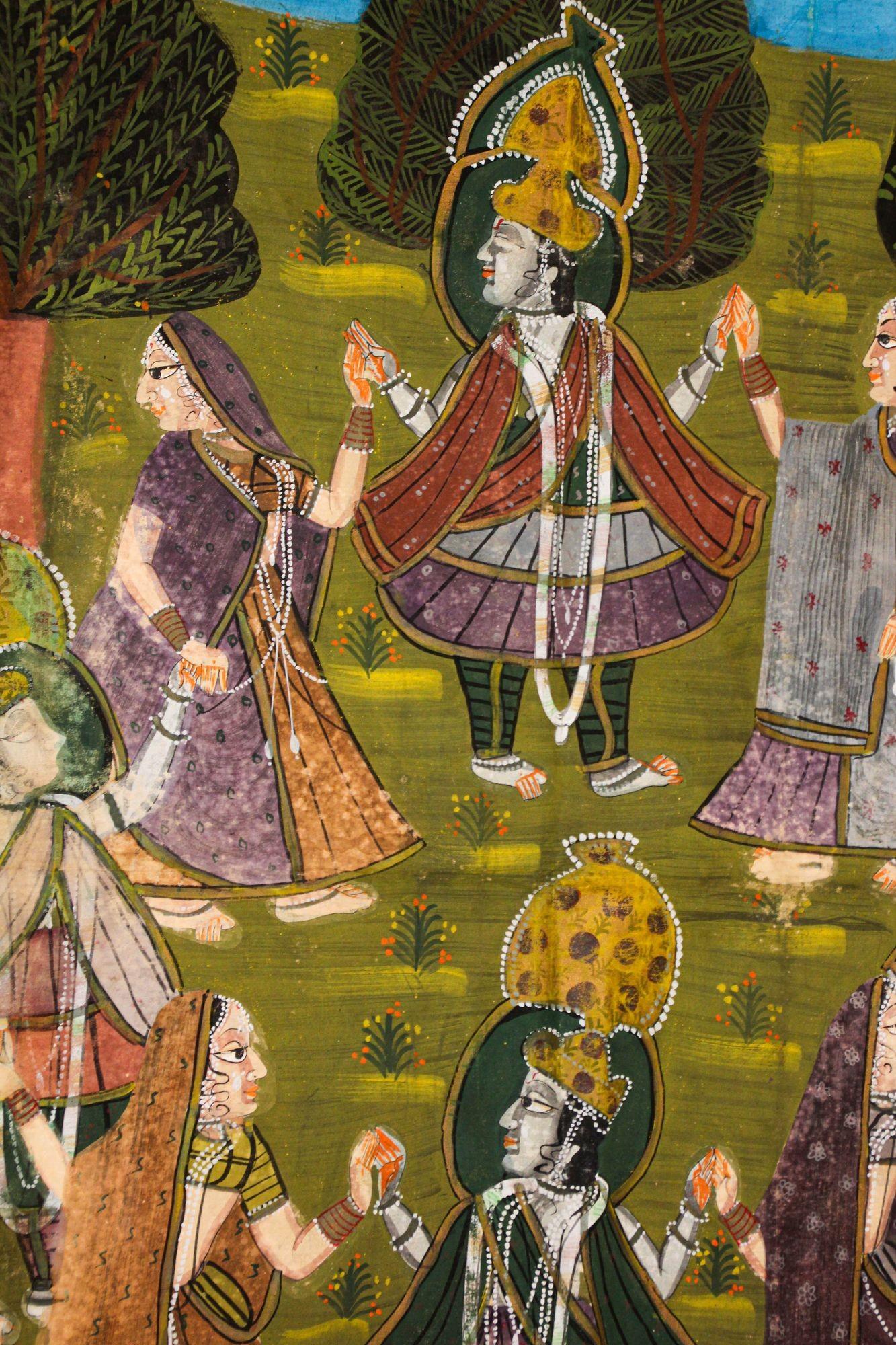 Peinture vintage Pichhavai représentant Krishna avec une danse de chèvrefeuille en vente 7