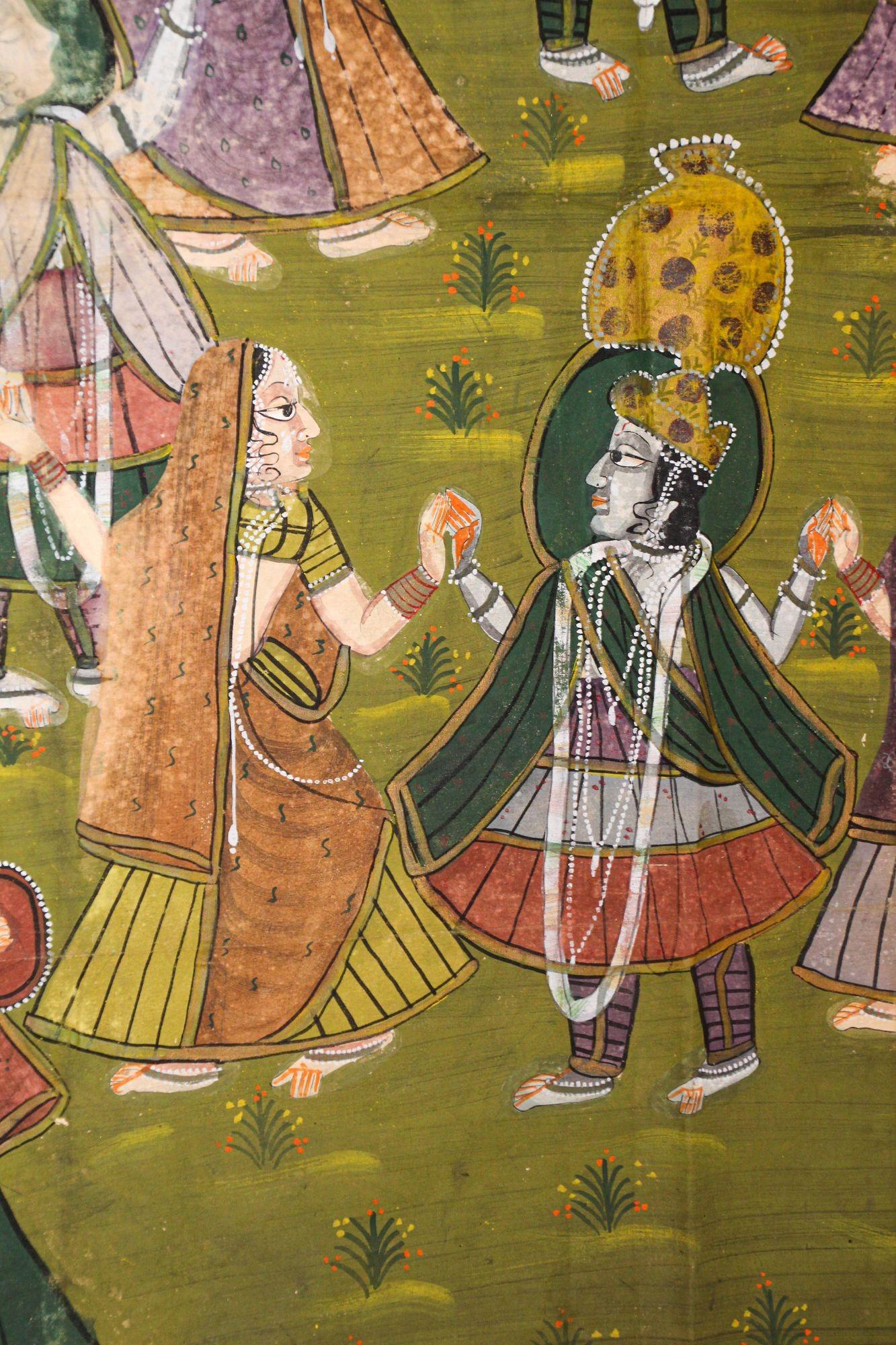 Vintage Pichhavai Painting of Krishna with Female Gopis Dancing For Sale 5