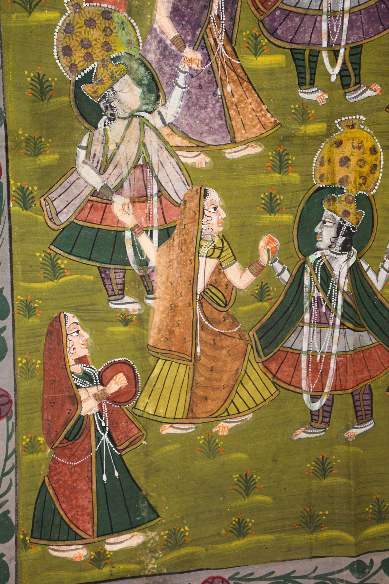 Pichhavai, Gemälde von Krishna mit weiblichem Gopis-Tanz, Vintage im Angebot 9