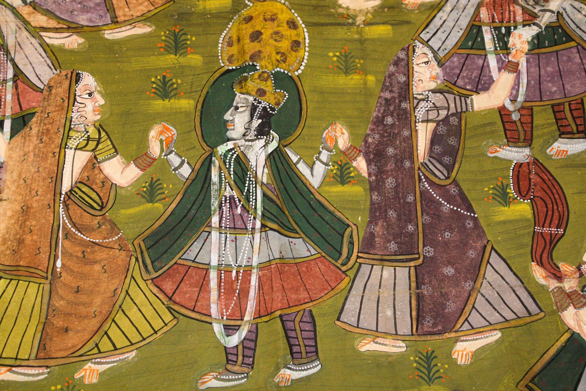 Pichhavai, Gemälde von Krishna mit weiblichem Gopis-Tanz, Vintage im Angebot 11