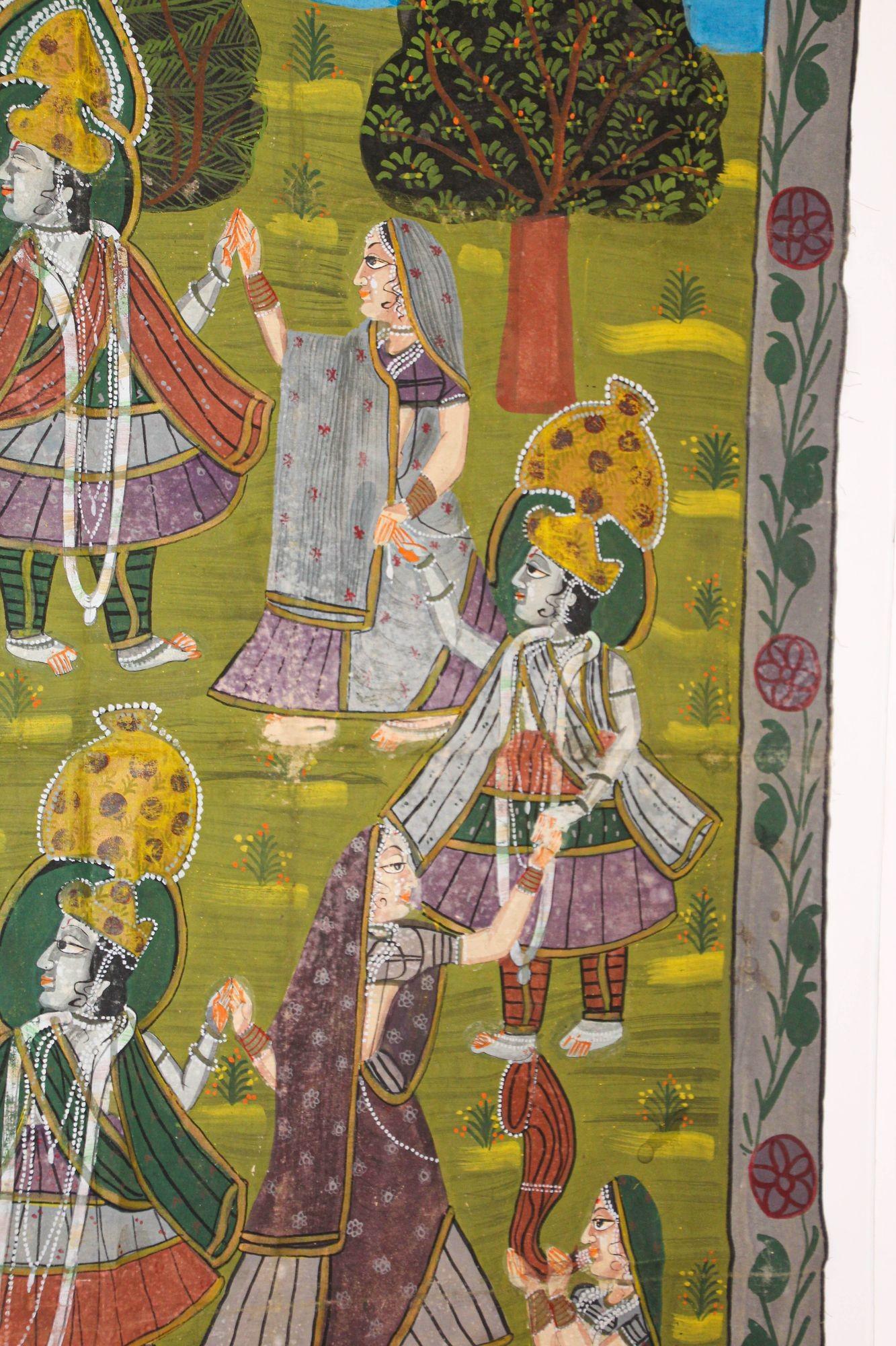 Pichhavai, Gemälde von Krishna mit weiblichem Gopis-Tanz, Vintage (Indisch) im Angebot