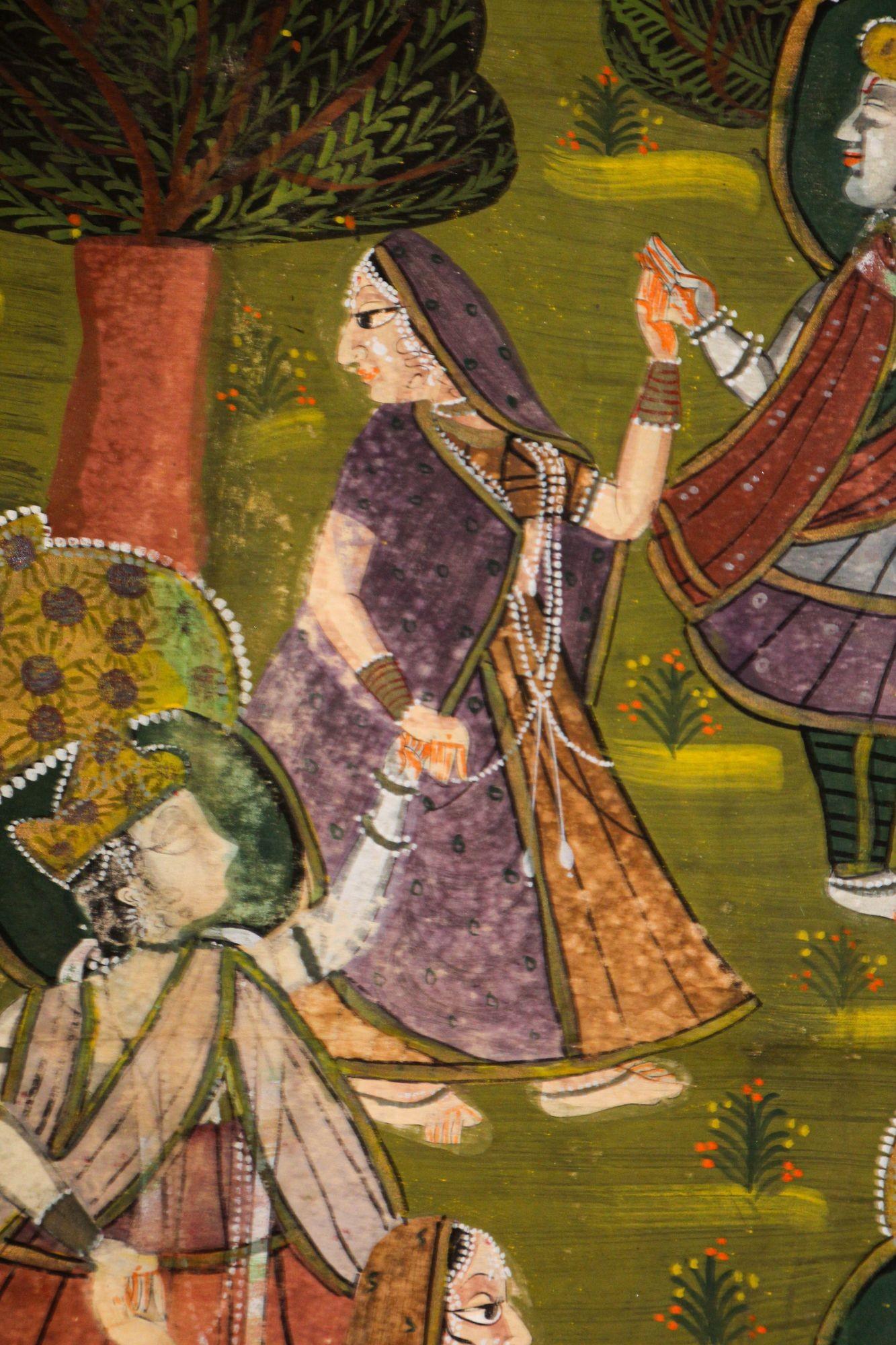 Folk Art Vintage Pichhavai Painting of Krishna with Female Gopis Dancing For Sale