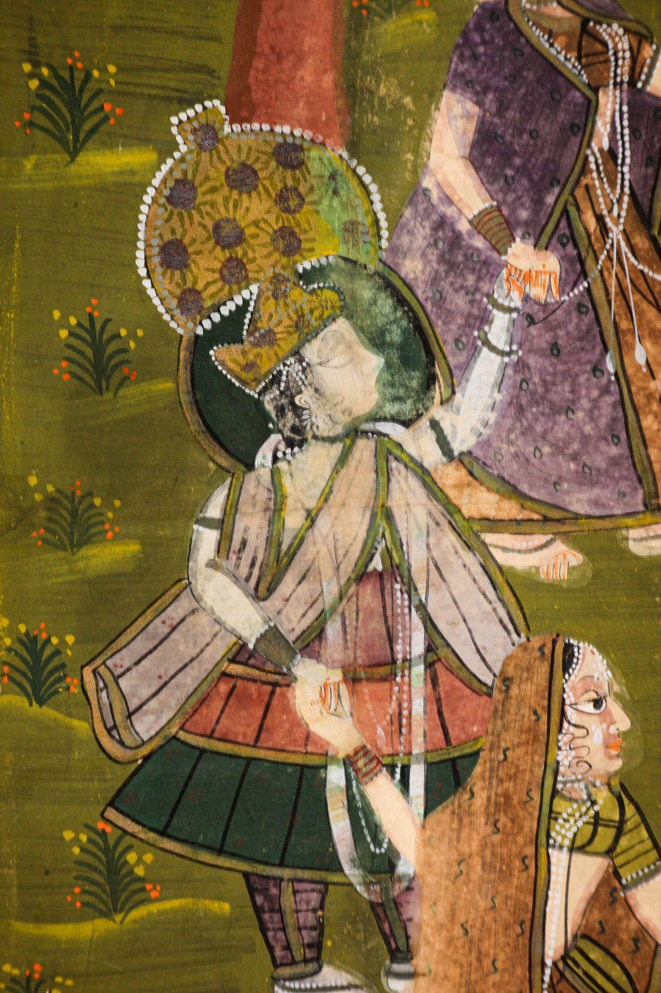 Coton Peinture vintage Pichhavai représentant Krishna avec une danse de chèvrefeuille en vente
