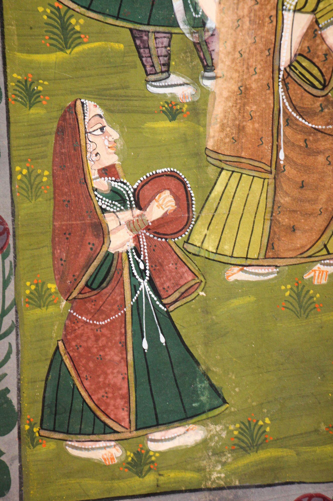 Pichhavai, Gemälde von Krishna mit weiblichem Gopis-Tanz, Vintage im Angebot 1