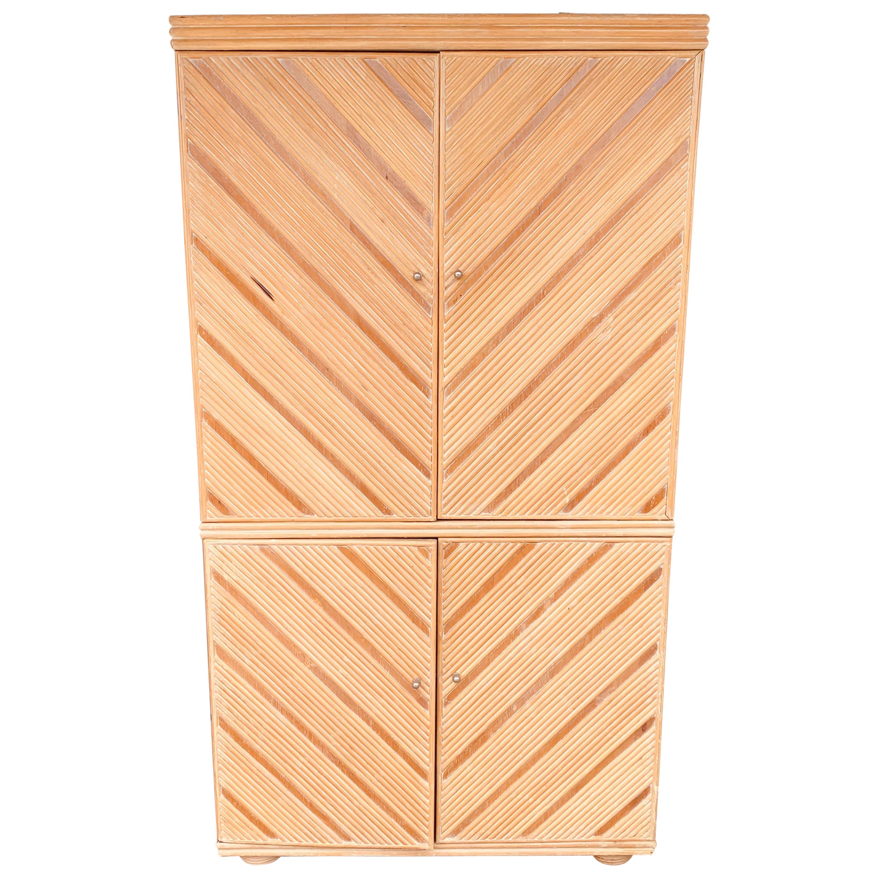 Vintage Pickled Wood Armoire in Chevron-Form by Kreiss, Ca. 1980's